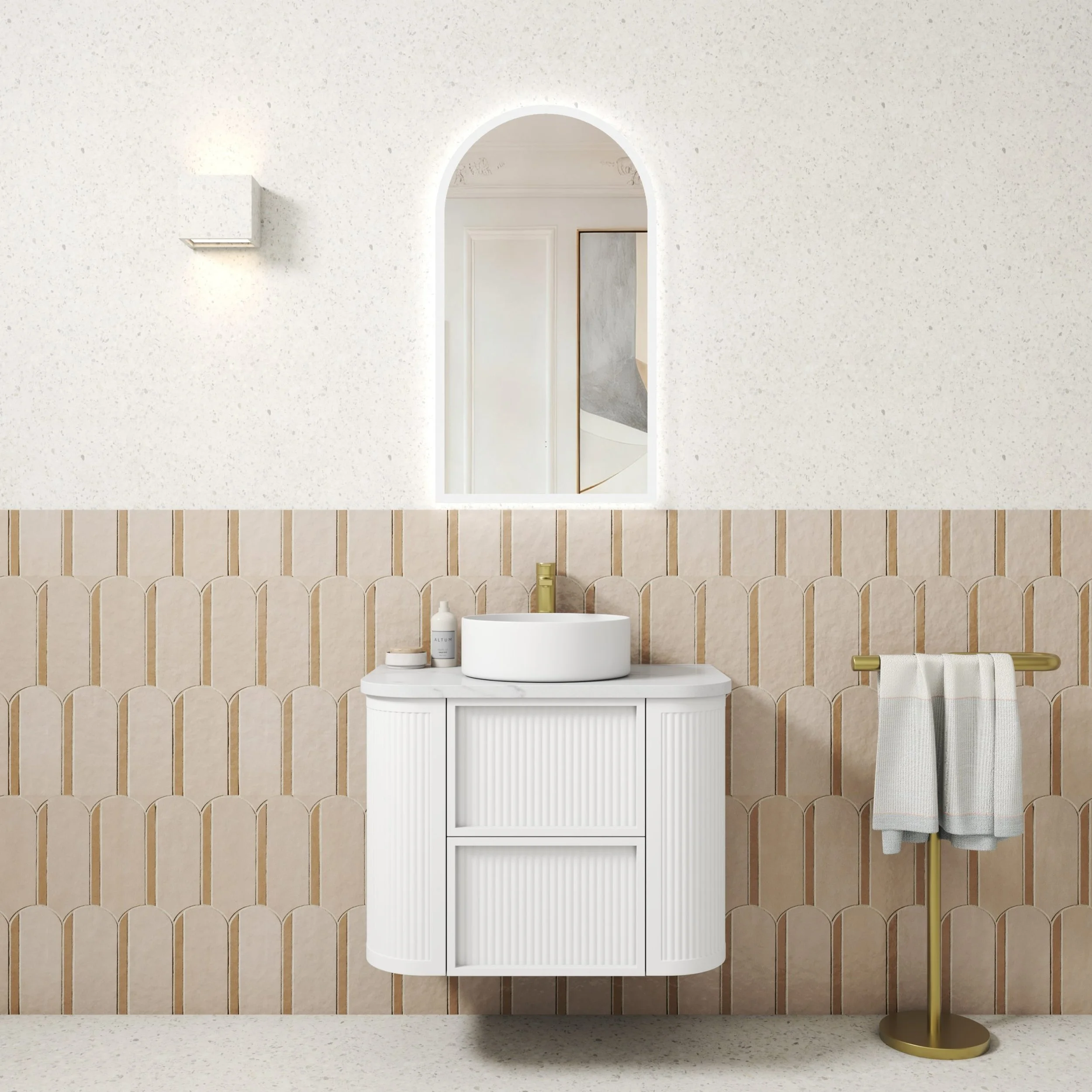 Ramee Fluted Wall Hung 750mm Matte White Cabinet