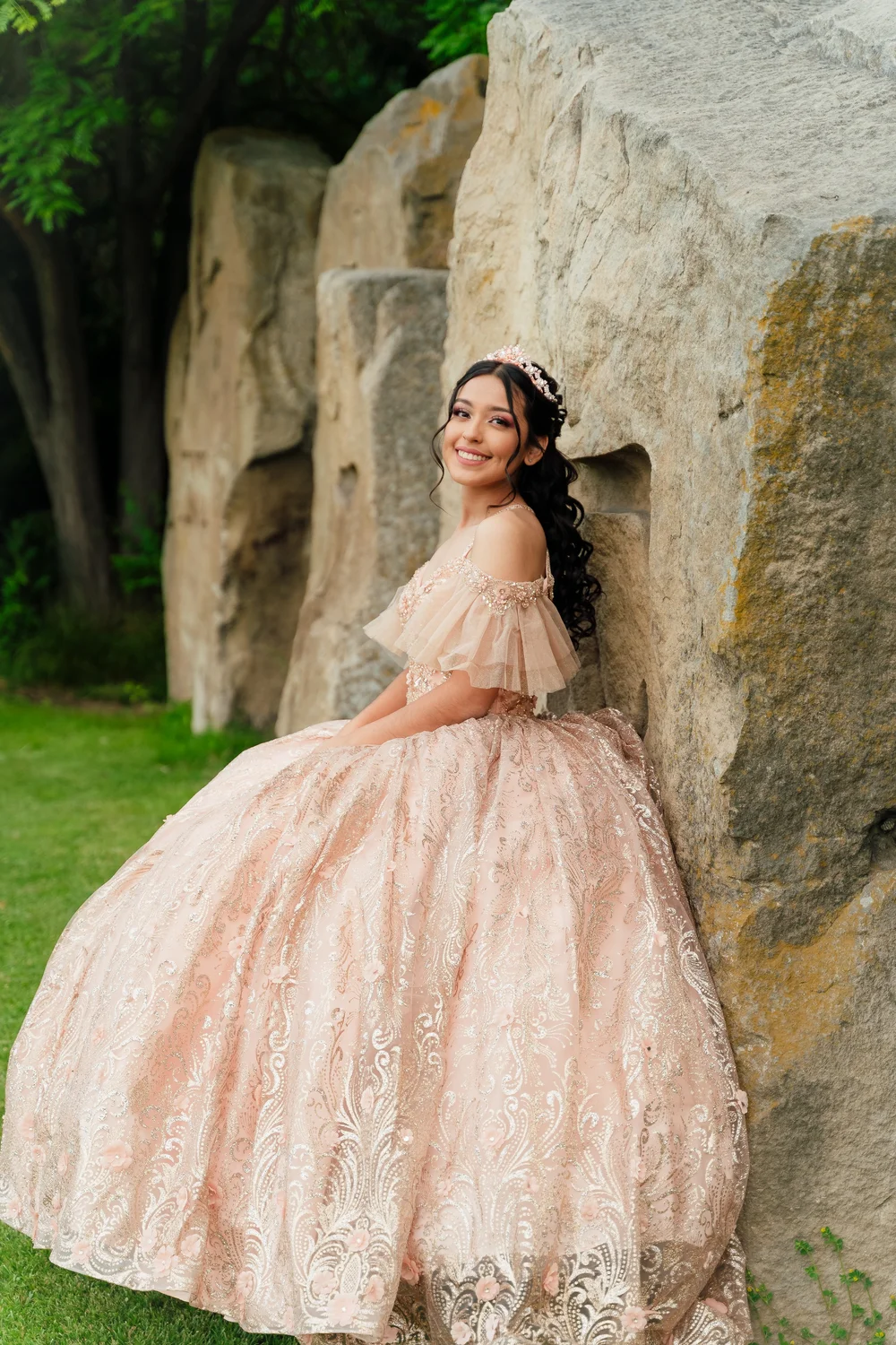 Quinceañera portrait in a champagne gown