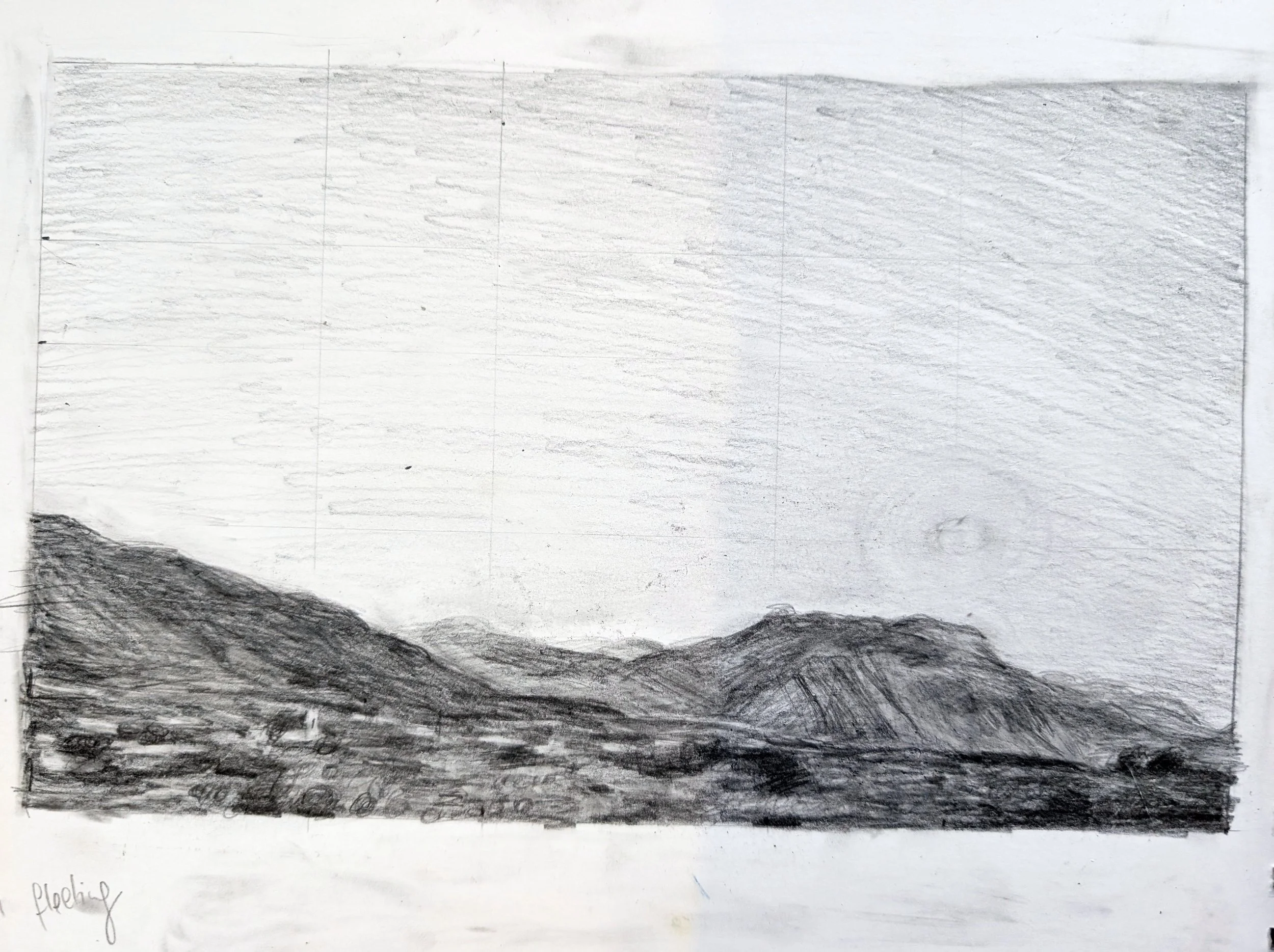 A pencil sketch to prepare for an oil painting of Kalamata, Greece