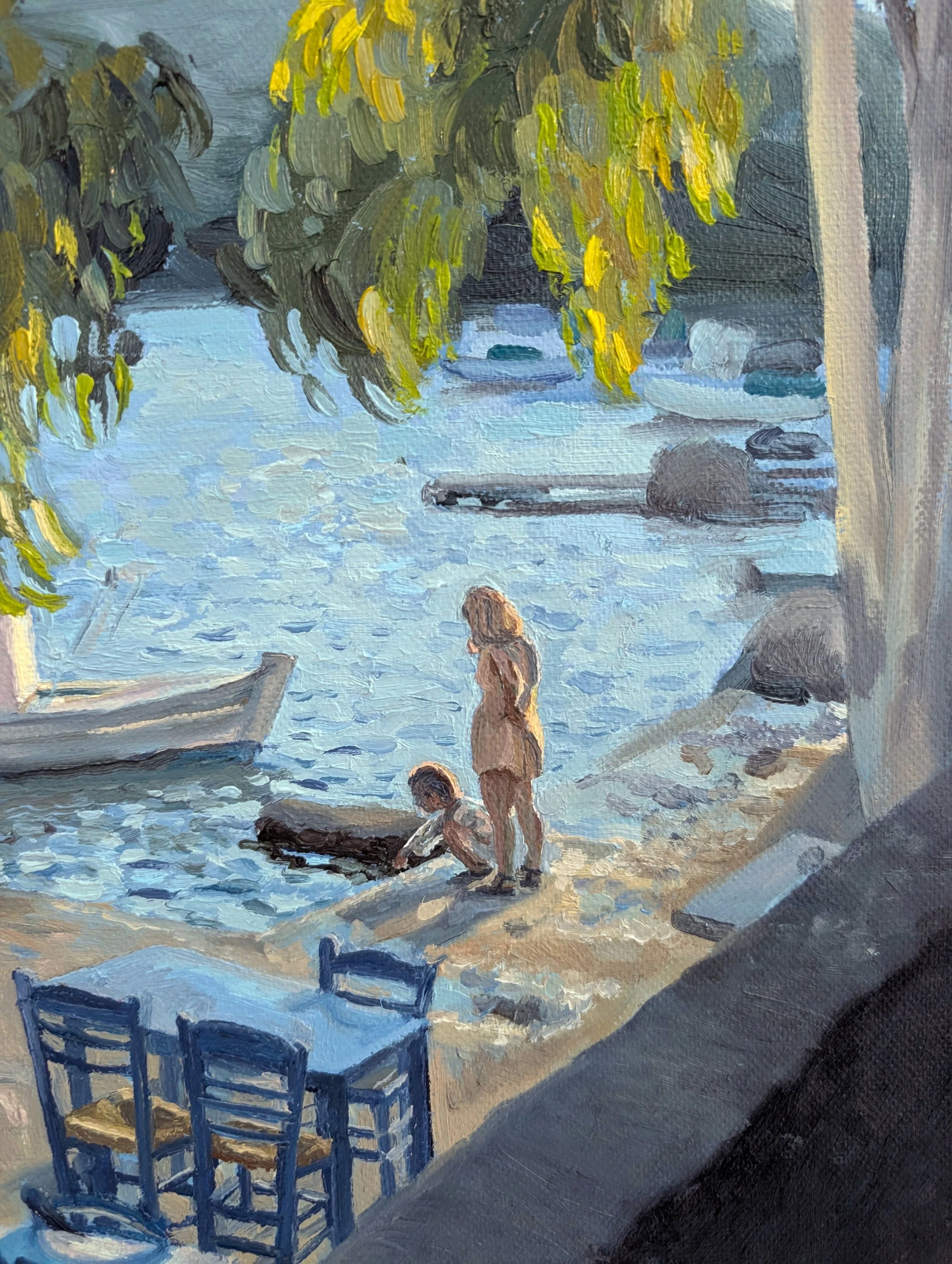 Seaside Taverna, Last Light in Vathy - Harriet Lawless Artist