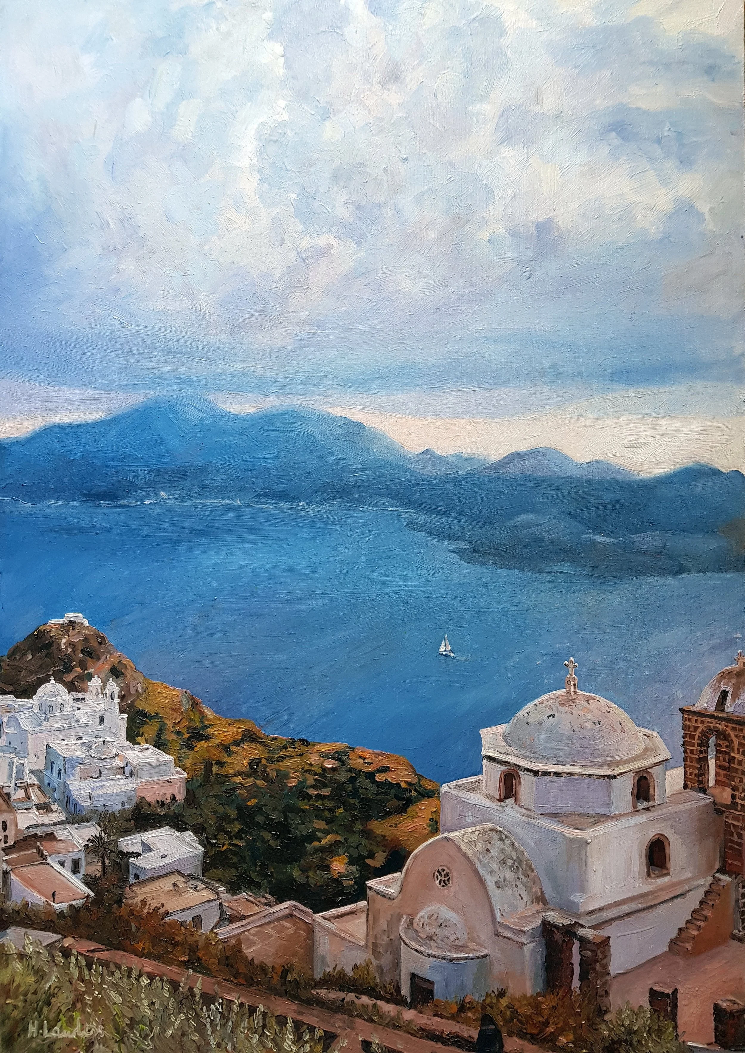 "Plaka's Vista, a Summit's Gaze", Oil on board, 35 × 50cm, 2023. Sold.