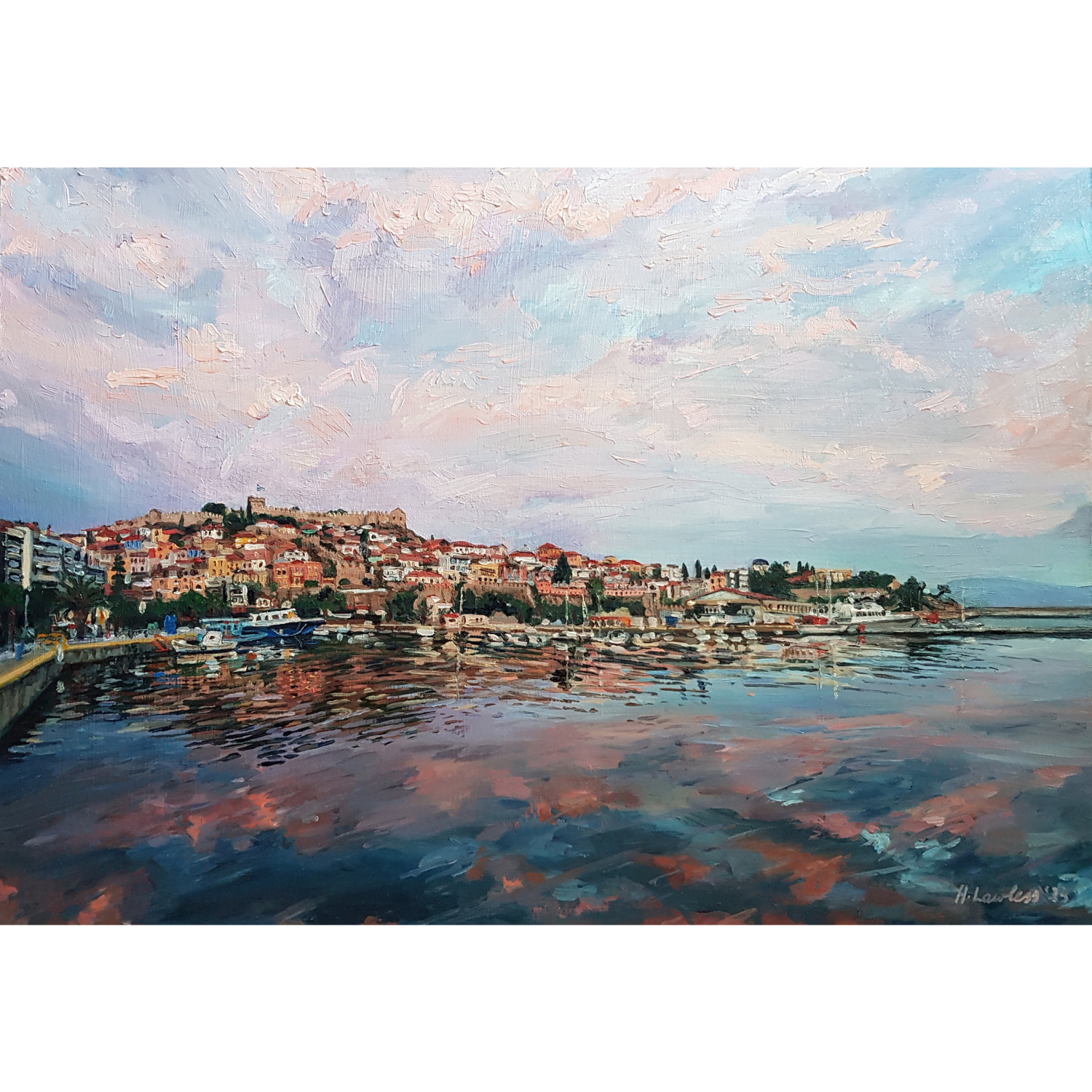 Sunset Hues Over Panagia, Kavala - Harriet Lawless Artist