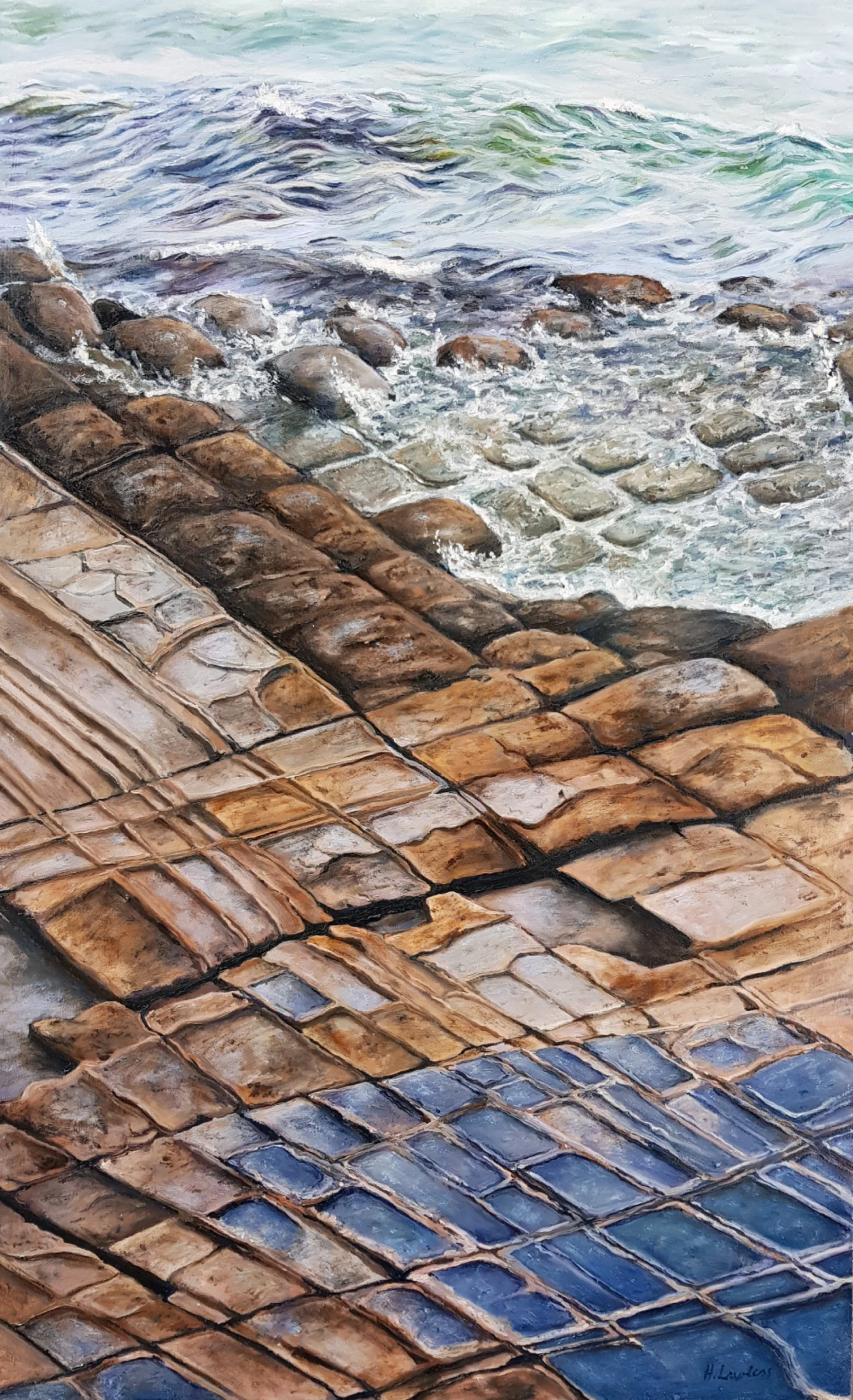 "Nature's Mosaic: The Tessellated Pavement", Oil on board, 56 x 91cm, 2023. Sold.
