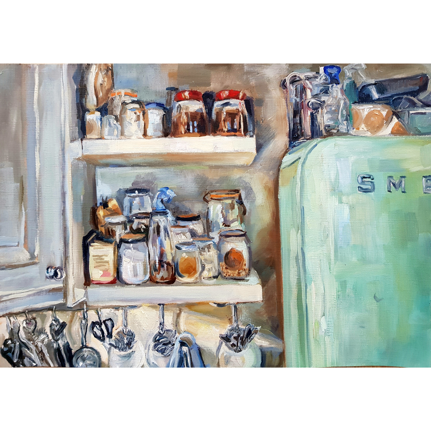 Interior Kitchen With Green Smeg Fridge