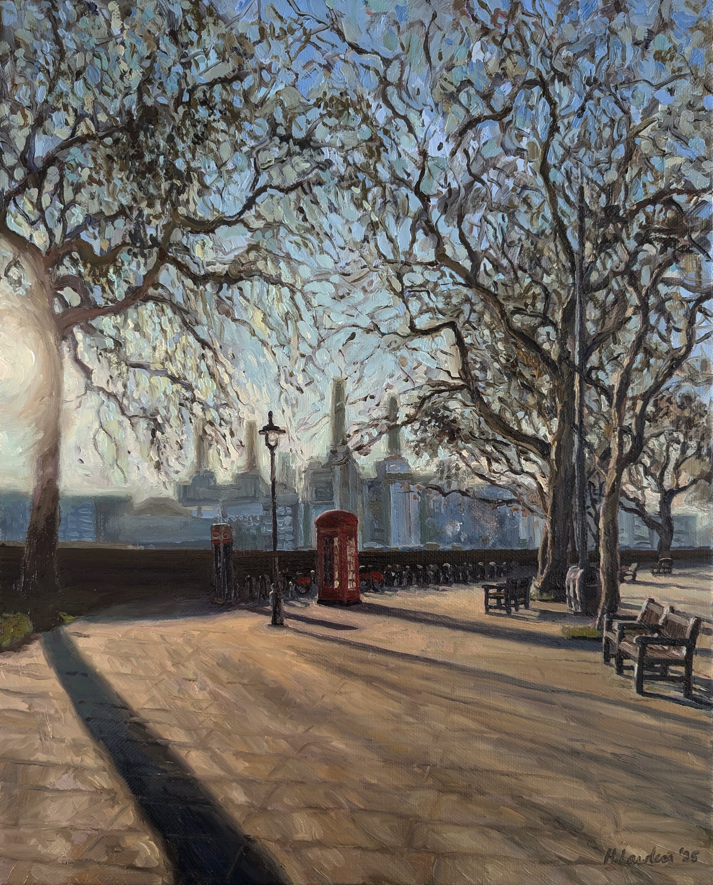 "London Evening, Winter Shadows", Oil on linen, 40 × 50cm, 2025. Sold.