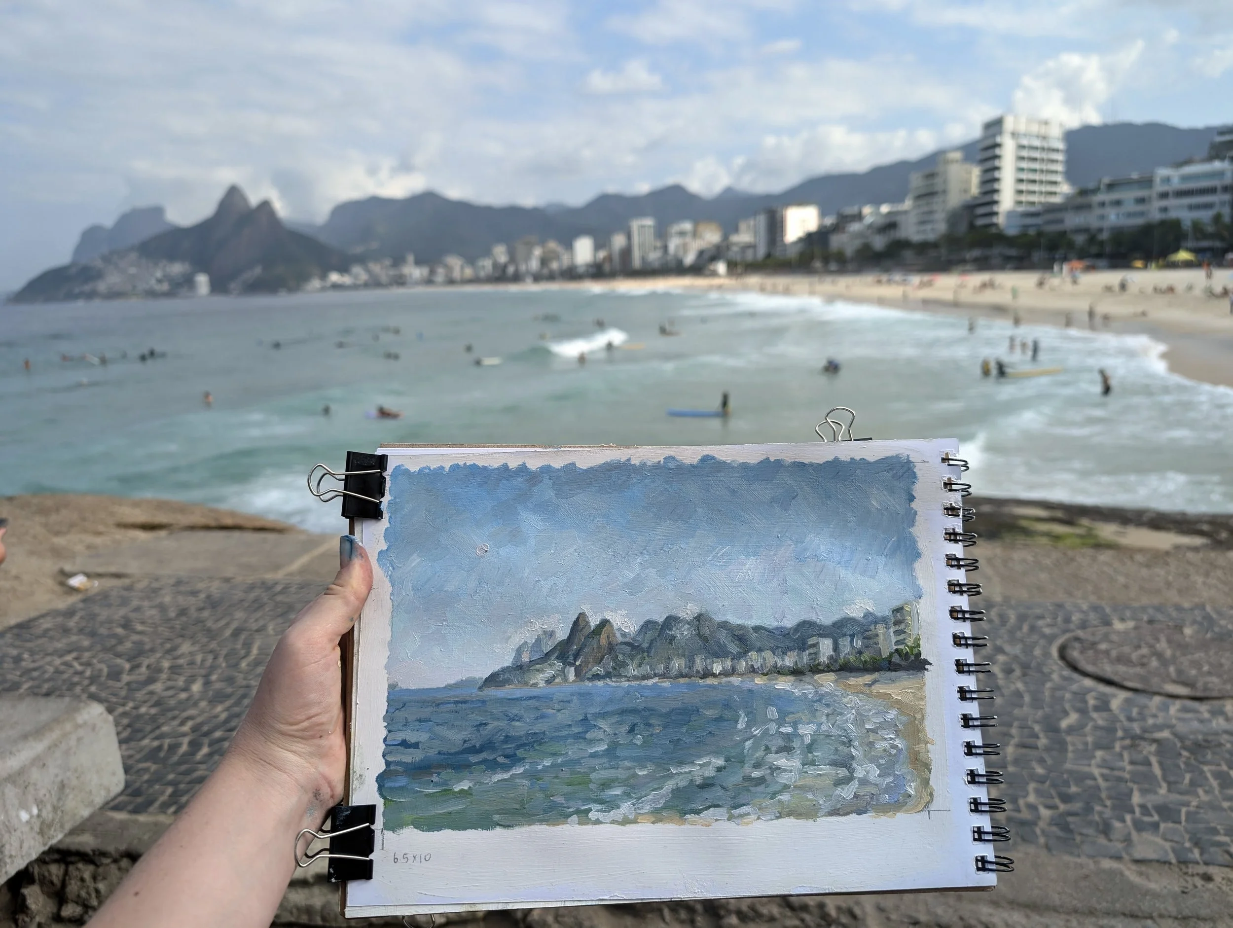 oil painting on Ipanema Beach, Brazil