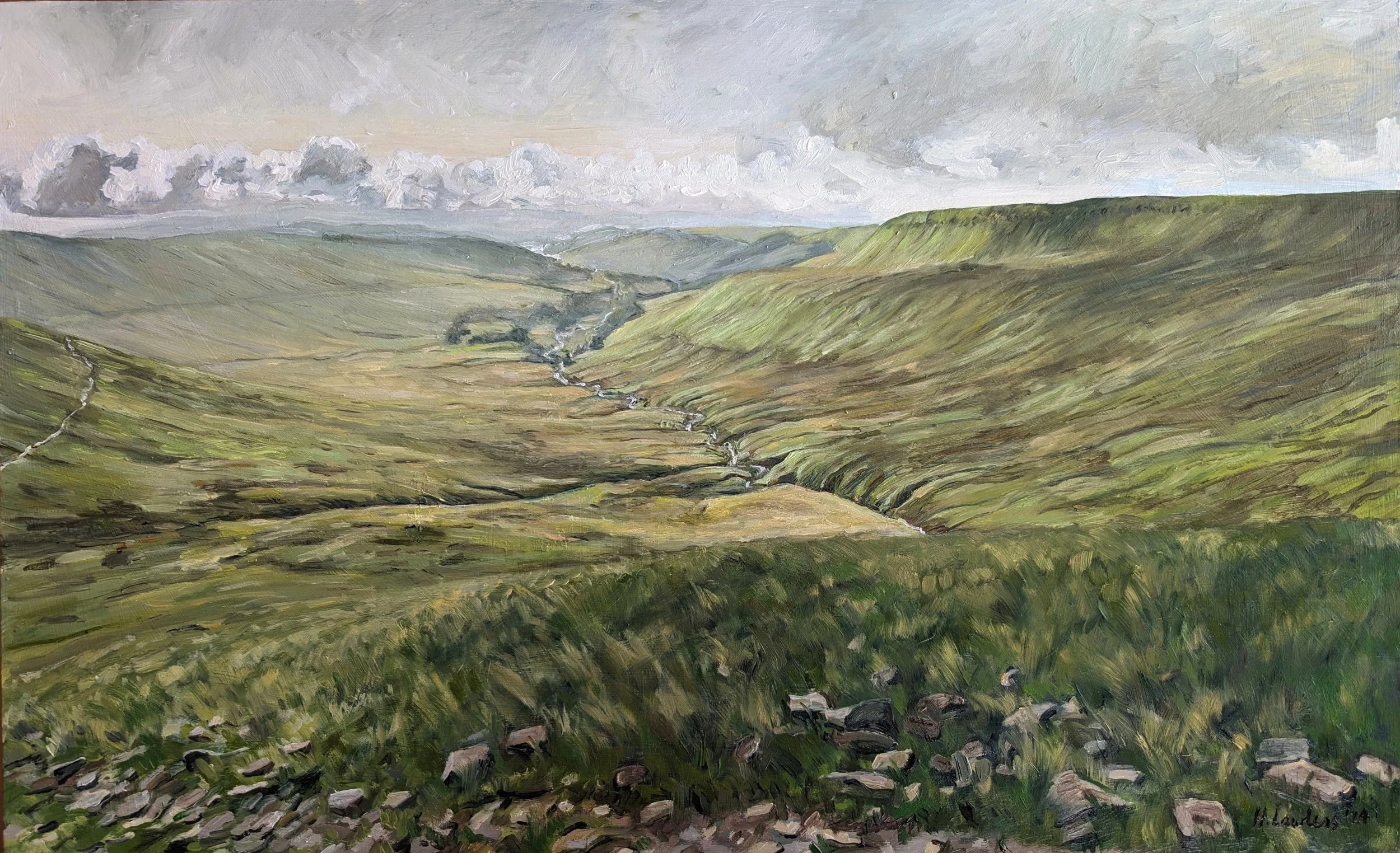 "Bannau Brycheiniog, Dawn Light", Oil on board, 60 × 37cm, 2024. Sold.