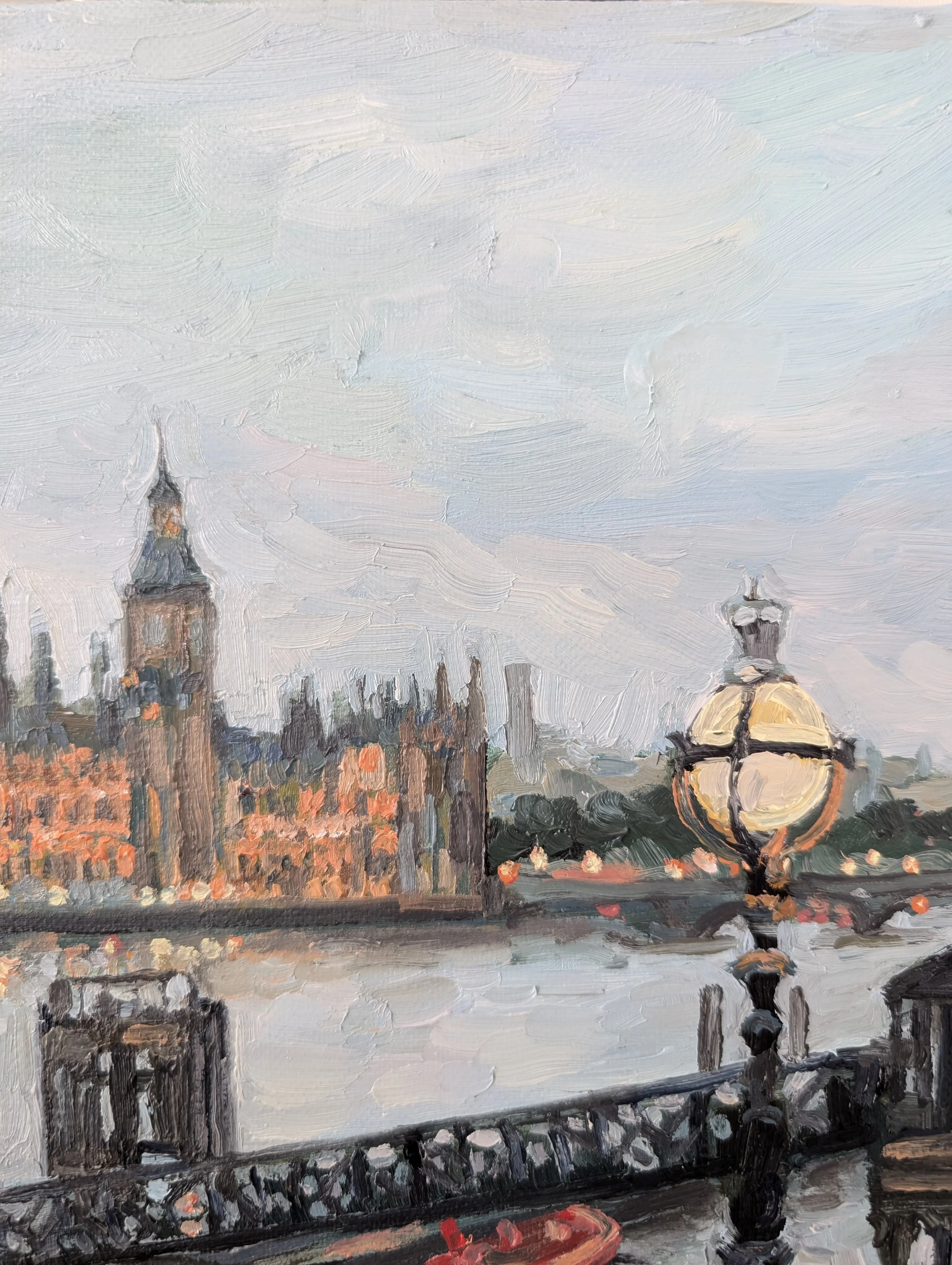 Twilight Reflections; Palace of Westminster from Lambeth Bridge - Harriet Lawless Artist