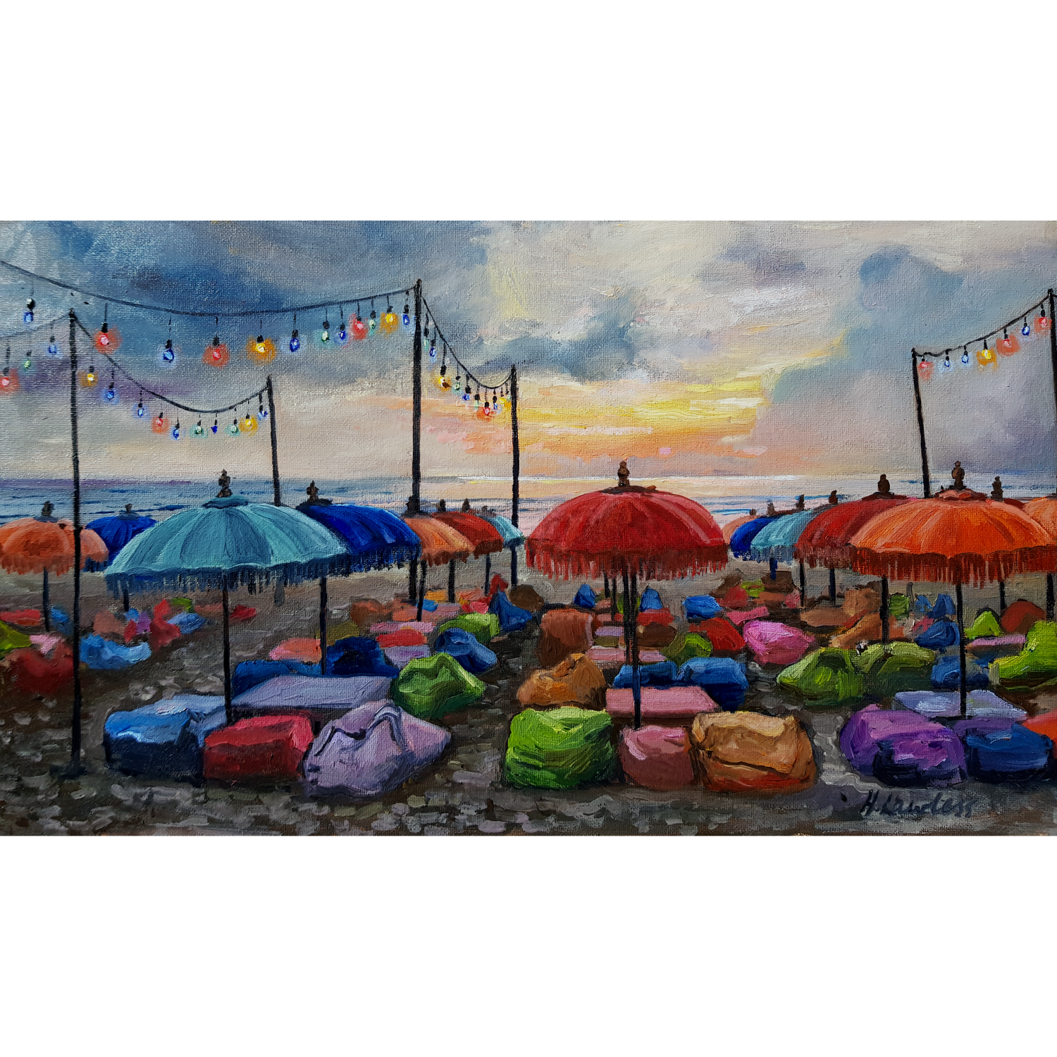 Champlung Seminyak beach sunset - Harriet Lawless Artist