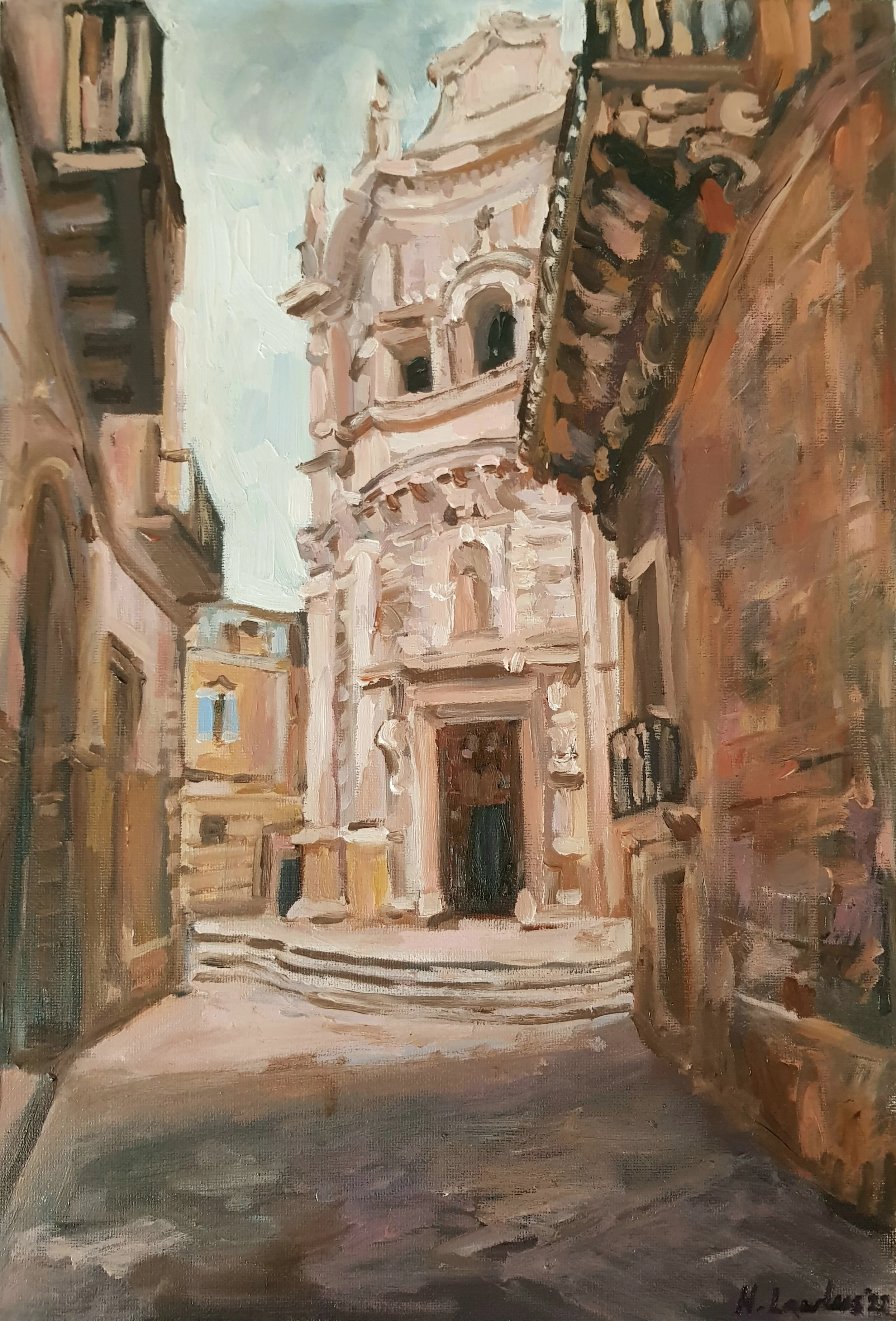"Chiesa di San Matteo, Lecce", Oil on board, 20cm x 30cm, 2022. Sold.