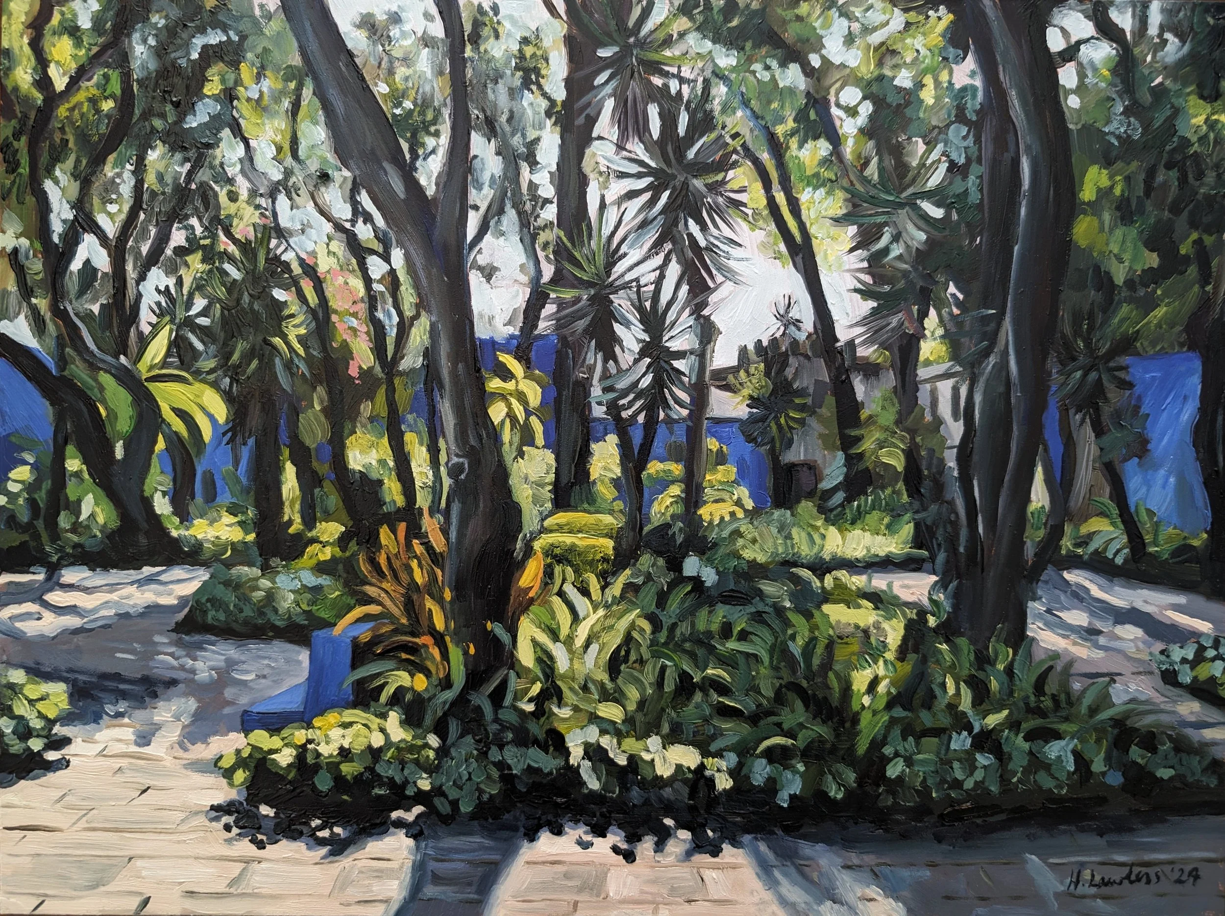 Harriet Lawless' oil painting of Frida Kahlo's garden at Casa Azul in Mexico City