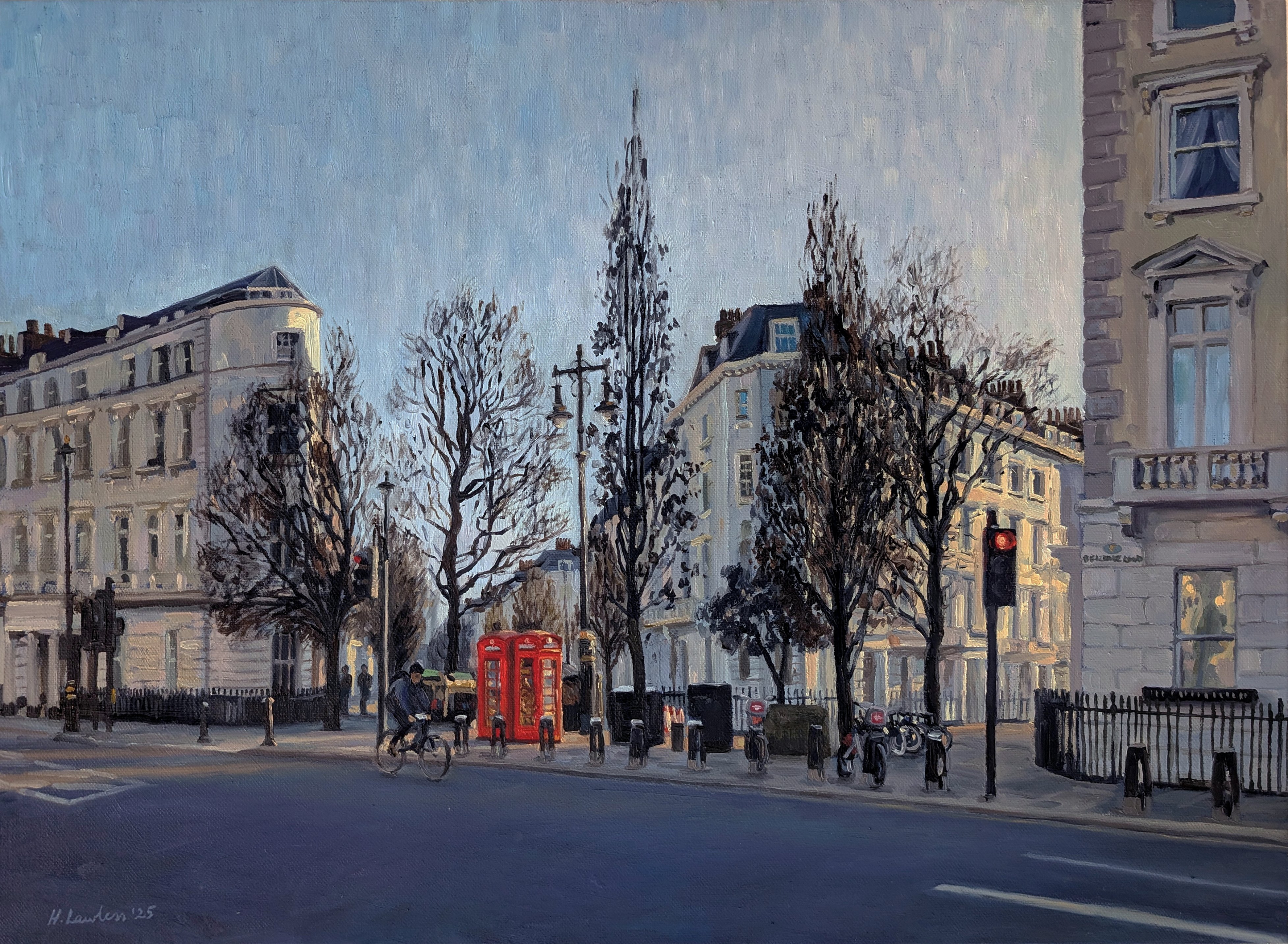 "Evening Glow on Belgrave Road, Pimlico", Oil on linen, 75 × 55cm, 2025. Sold.
