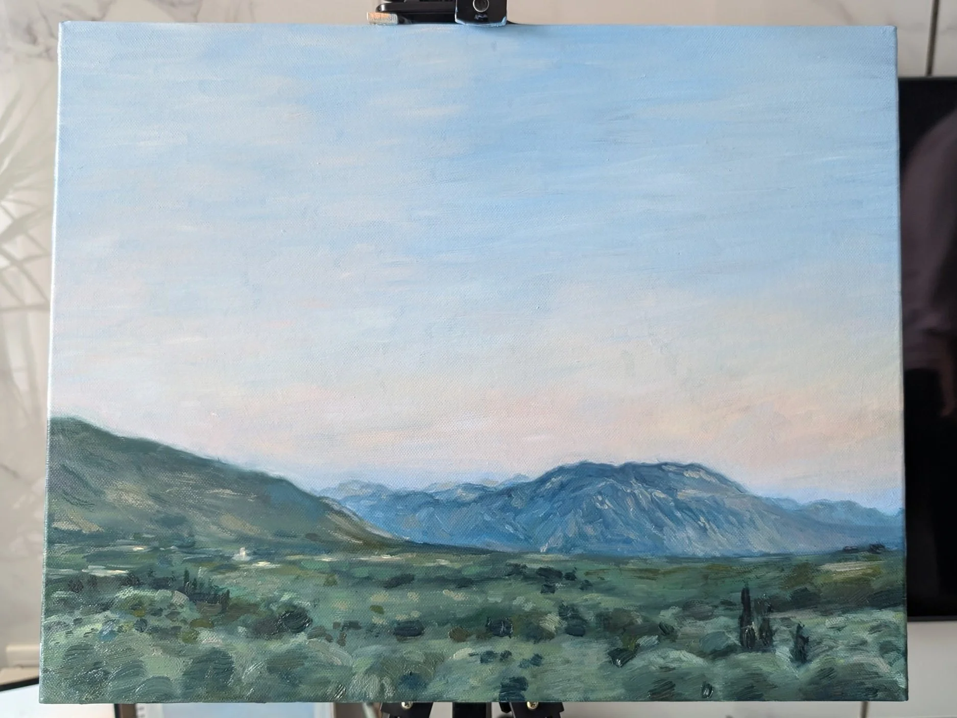 oil painting of Kalamata, Greece by Harriet Lawless