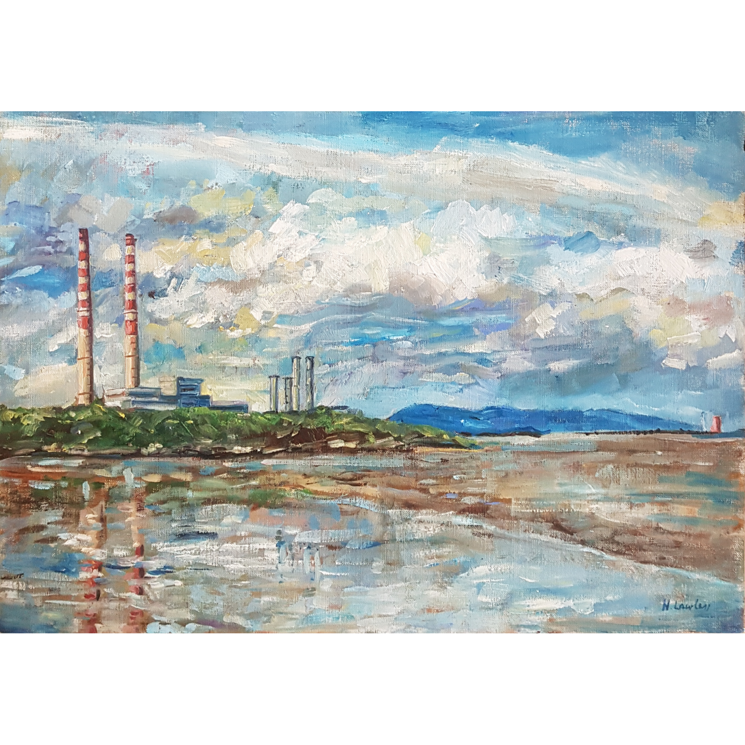Poolbeg Chimneys On A Bright Cloudy Day