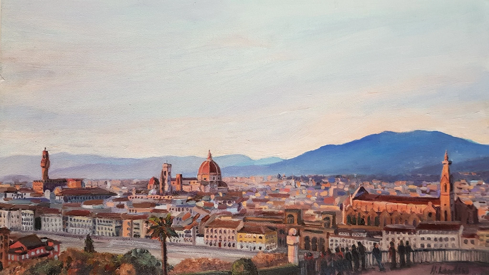 "Pastel Sunset In Florence, Italy", Oil on board, 35cm x 20cm, 2022. Sold.