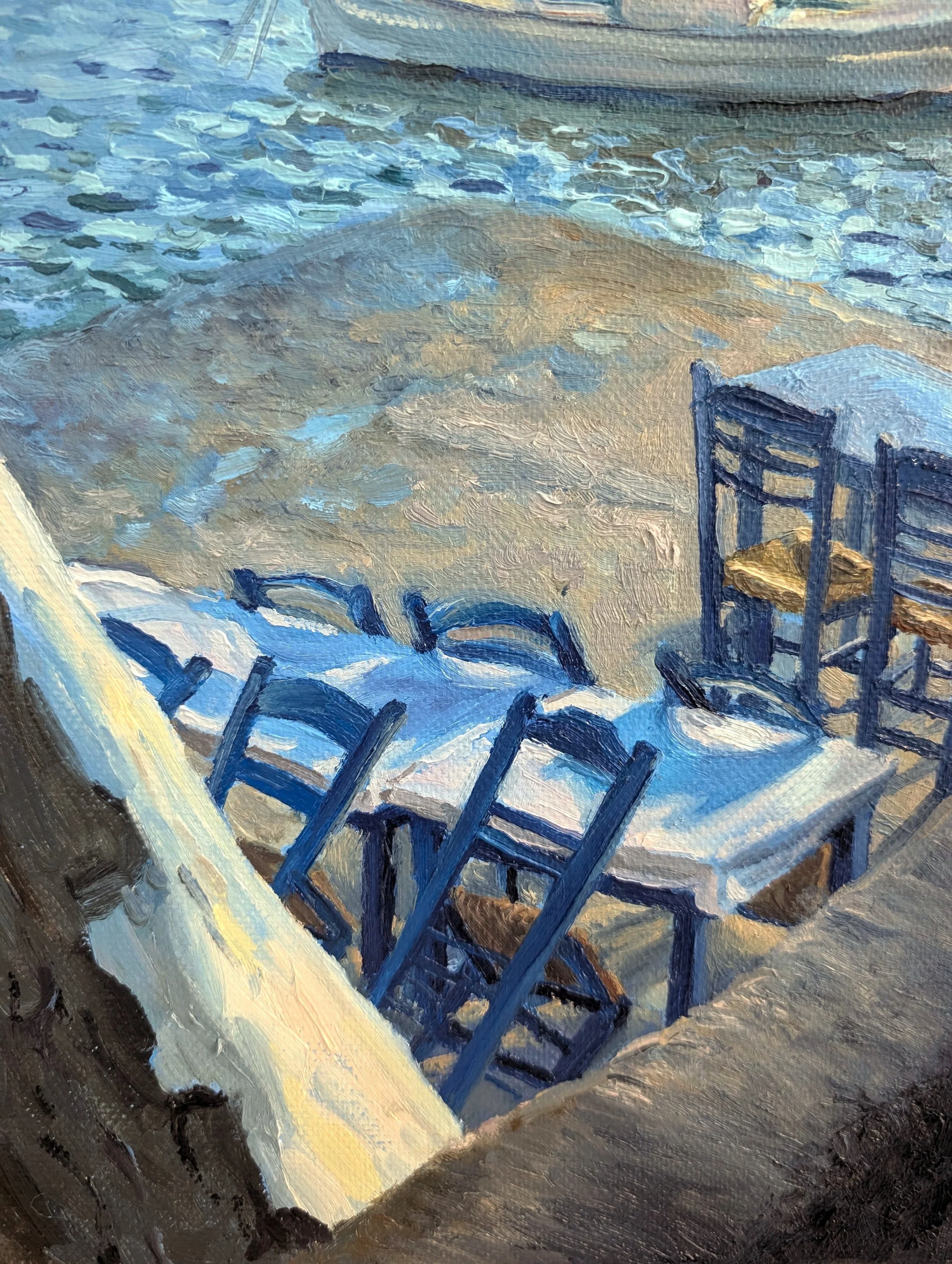 Seaside Taverna, Last Light in Vathy - Harriet Lawless Artist