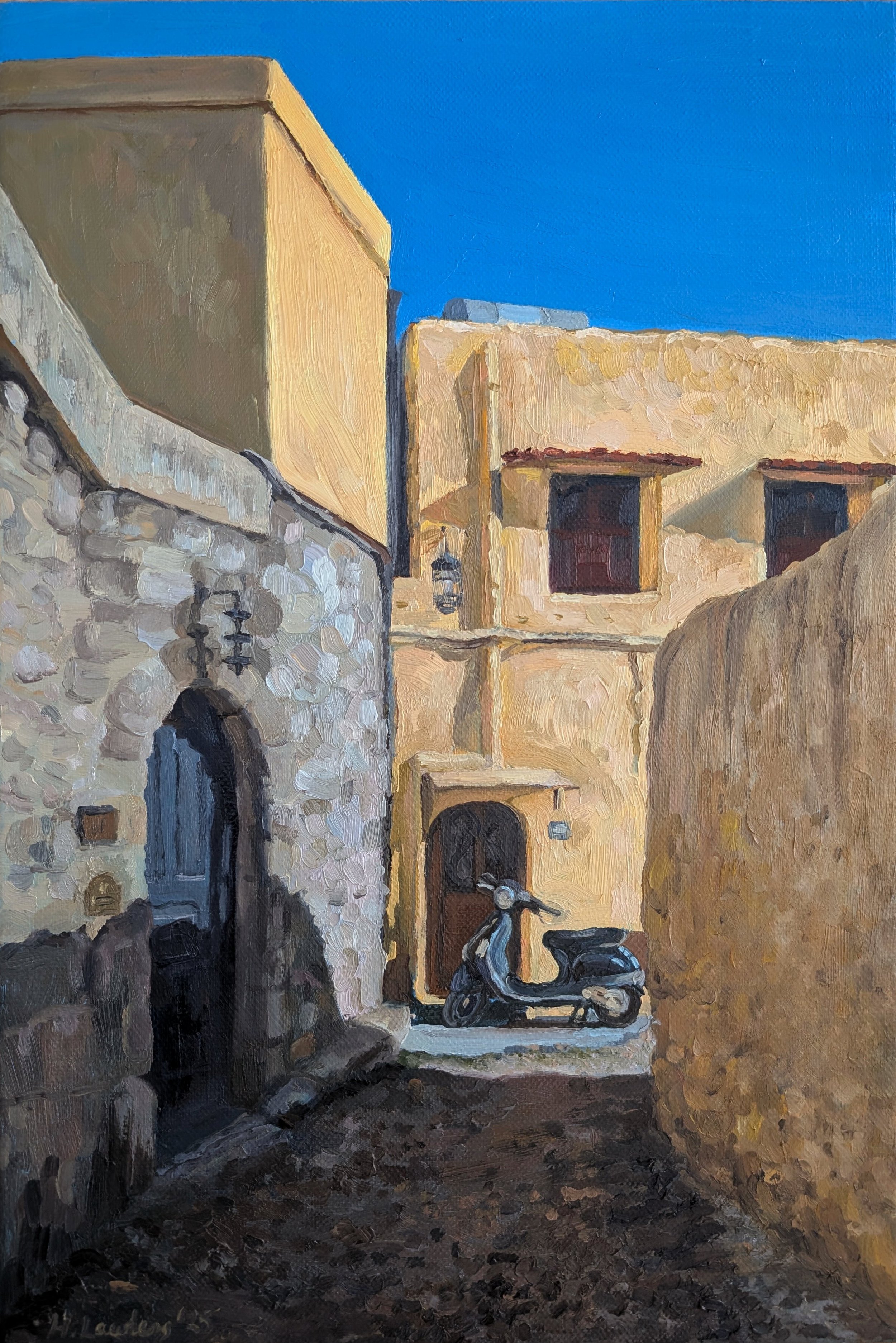 "Sunshine Yellow in Rhodes, Greece", Oil on linen, 30 × 45cm, 2025. Available.