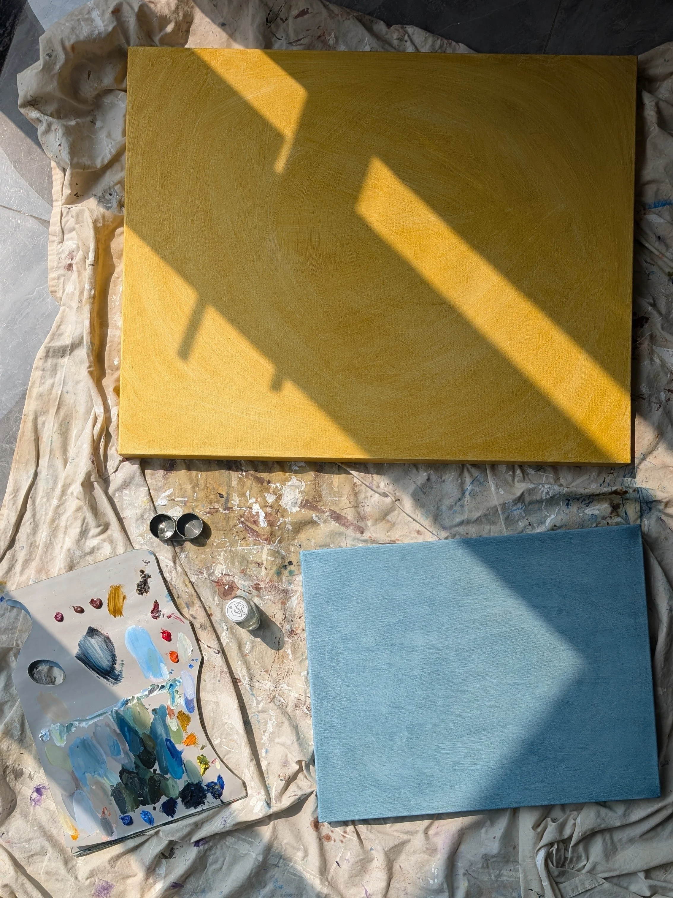 Preparing canvases for a painting