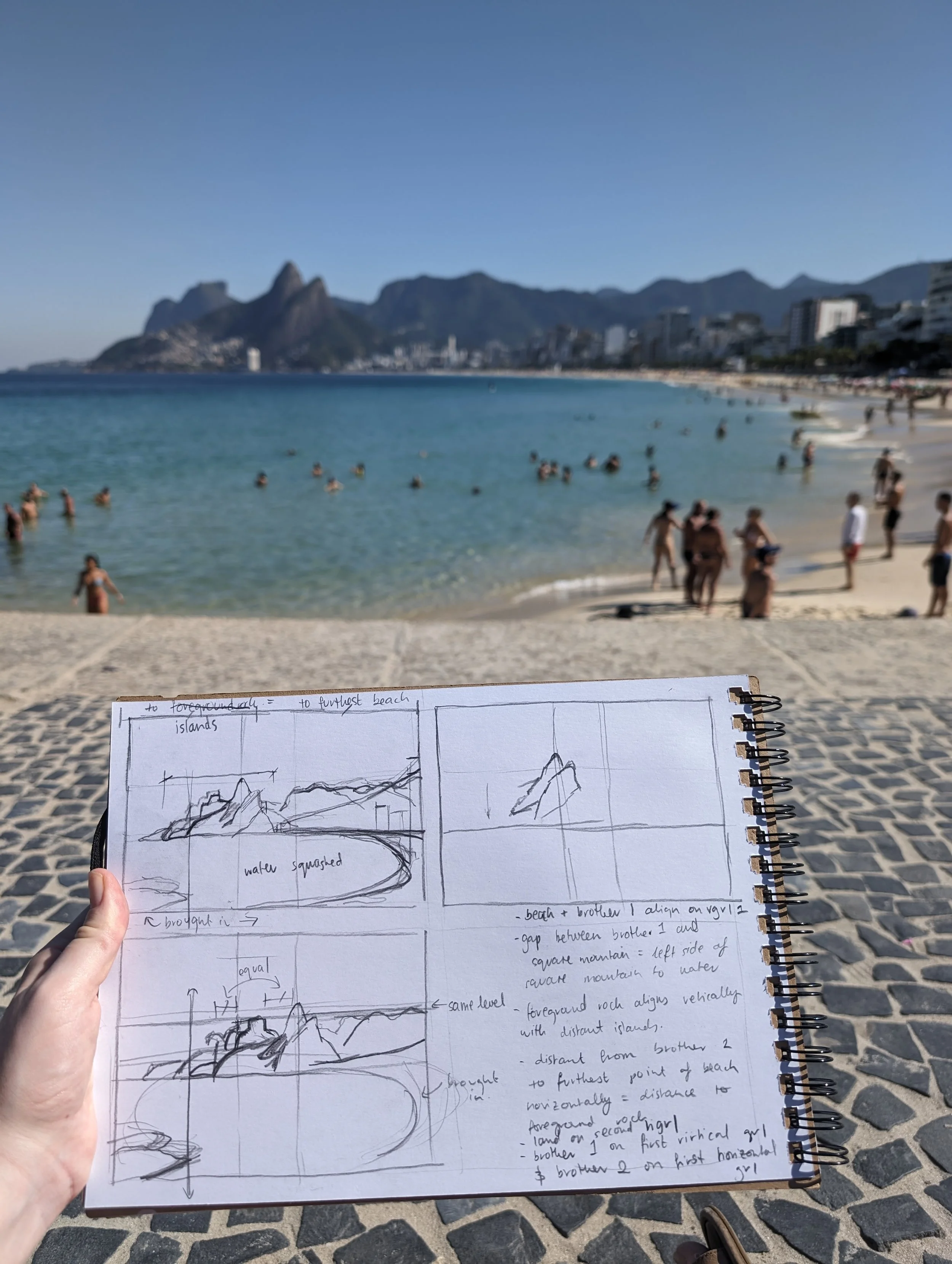 sketching on Ipanema Beach, Brazil