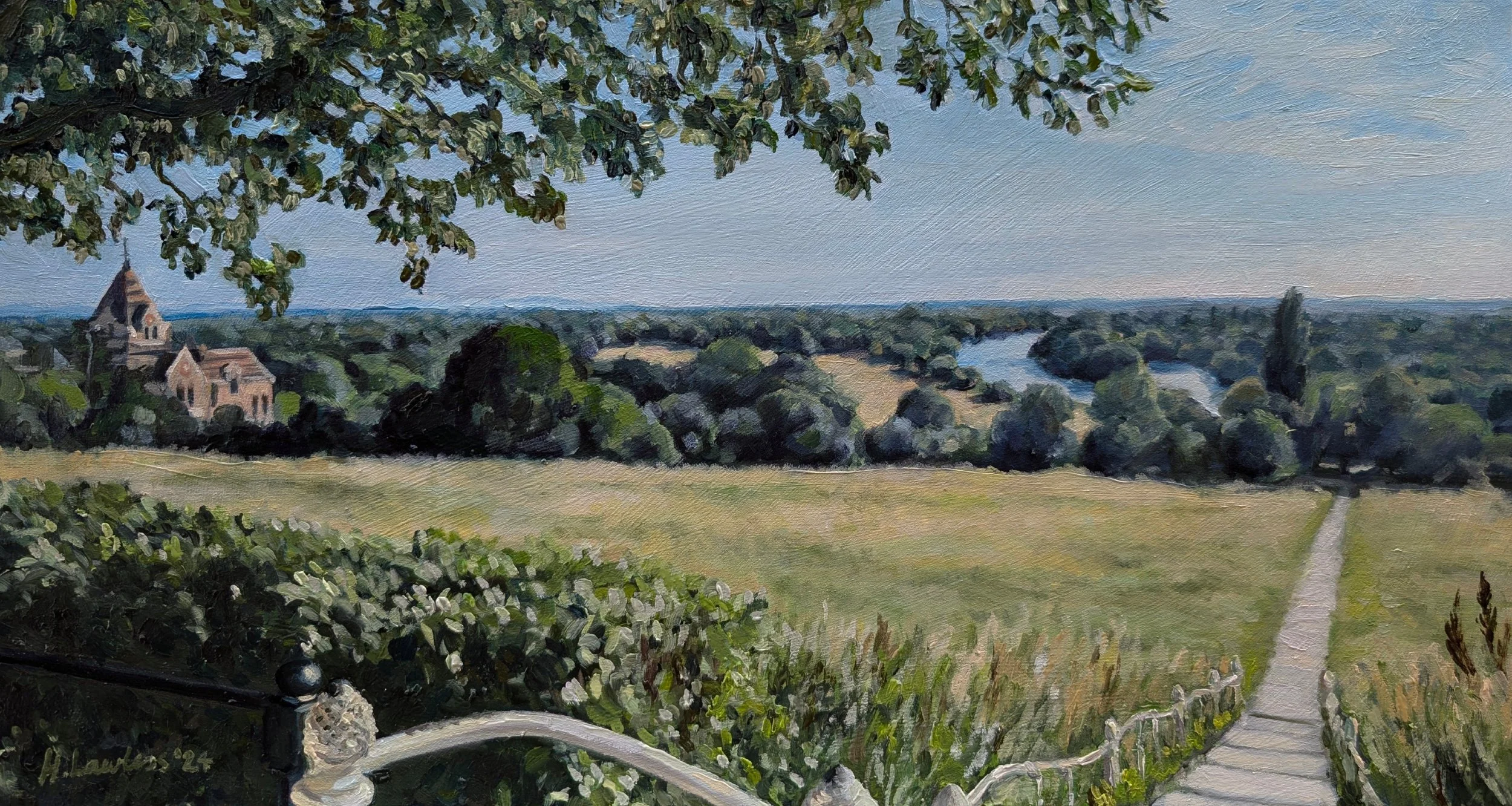 "The Thames from Richmond Hill on a soft summer's day", Oil on paper, 42 × 22cm, 2024. Sold.