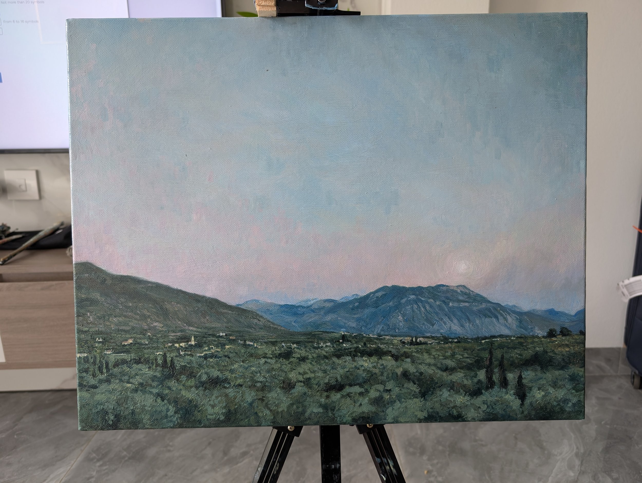 oil painting of Kalamata, Greece by Harriet Lawless