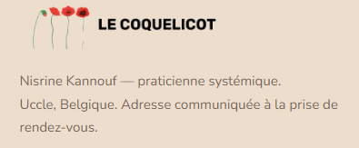 Carte de visite avec le titre 'LE COQUELICOT' et une image de trois coquelicots rouges.