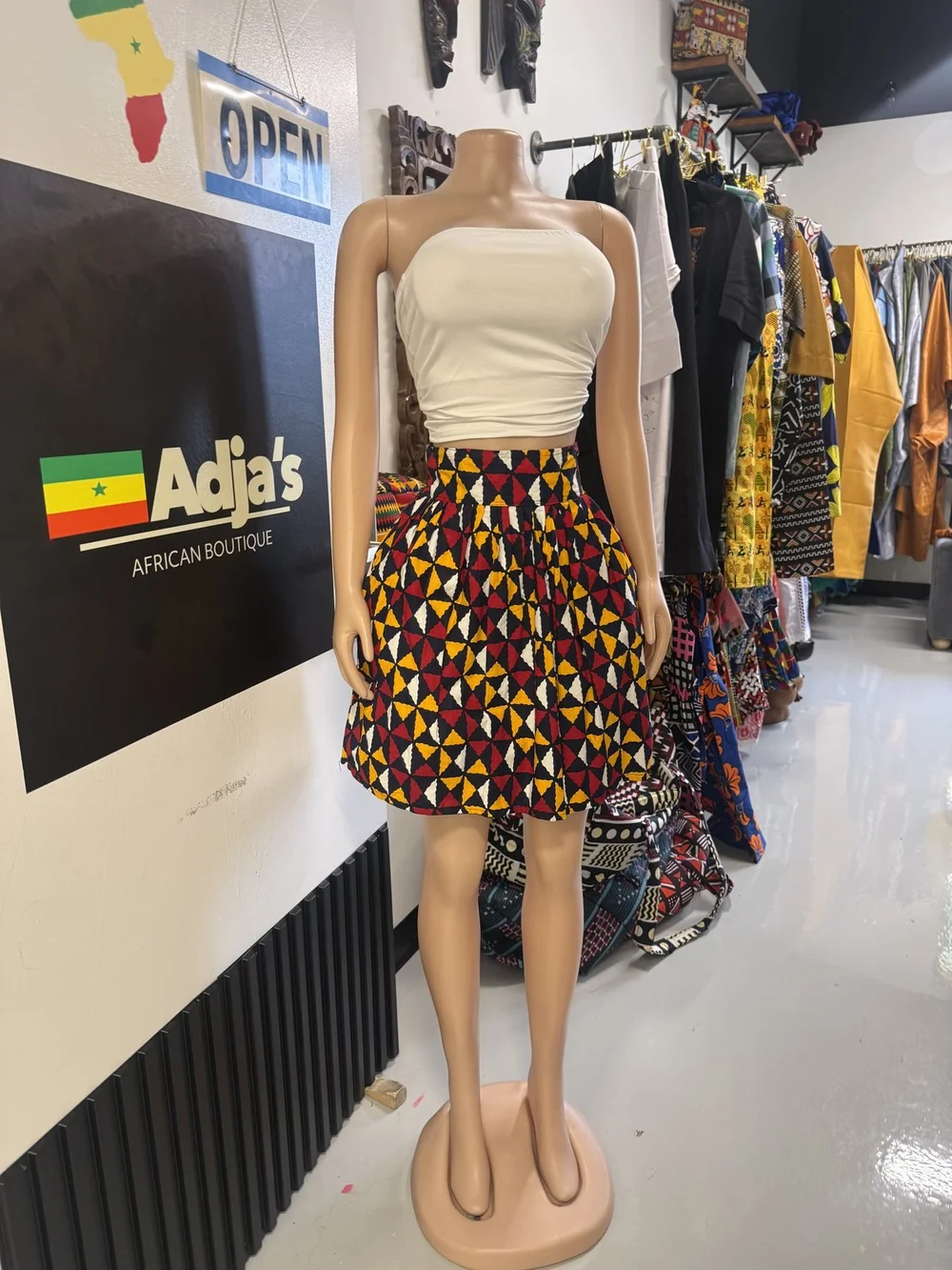 Red & Yellow Triangle Print Mini Skirt