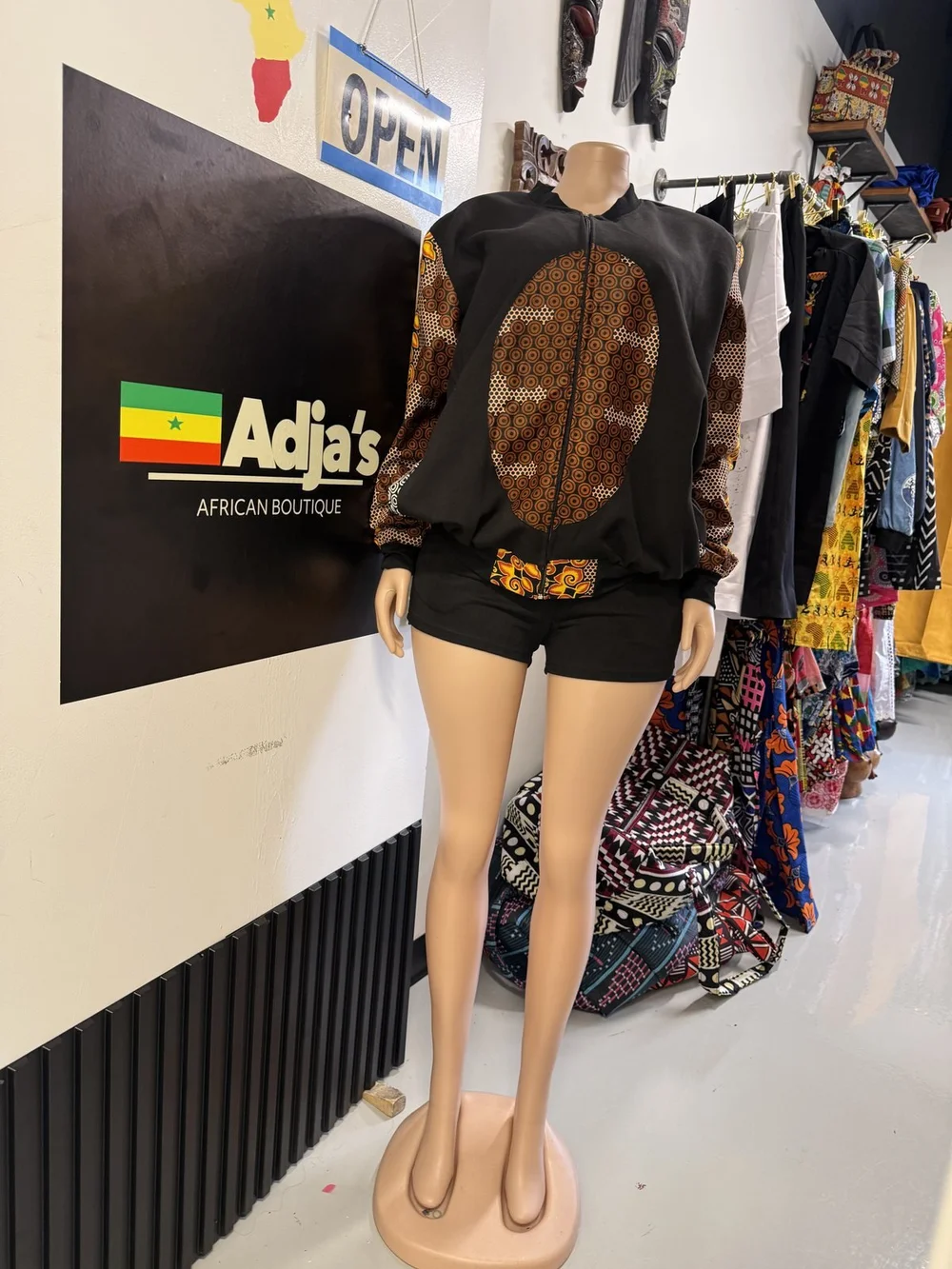 Bomber Jacket with Brown Print Panels