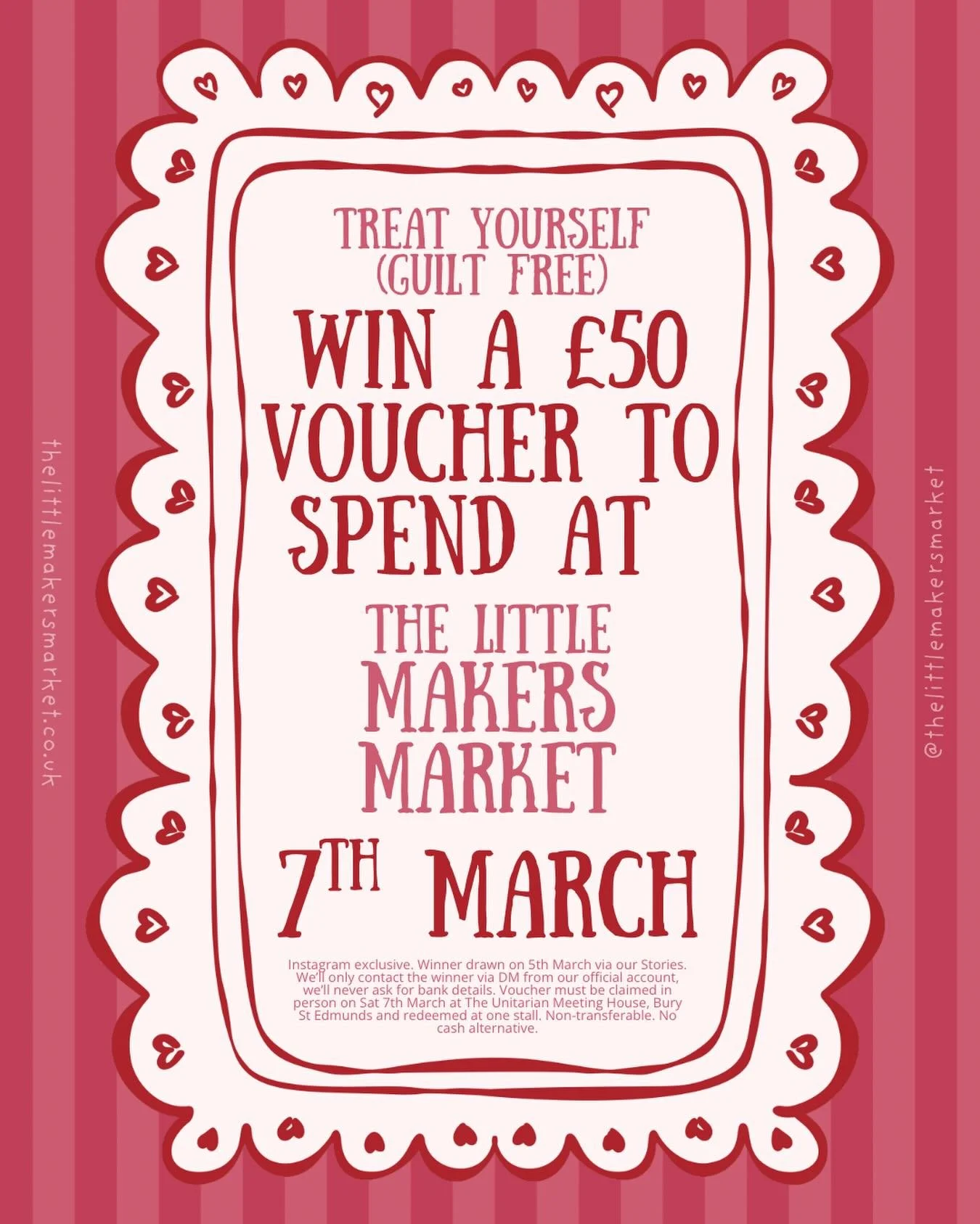 Treat yourself (guilt free) 💌

We&rsquo;re giving one lucky winner a &pound;50 voucher to spend at The Little Makers Market on the 7th of March! The perfect little Valentine&rsquo;s treat&hellip; to yourself! 

Why? Because you&rsquo;ve deserve it a