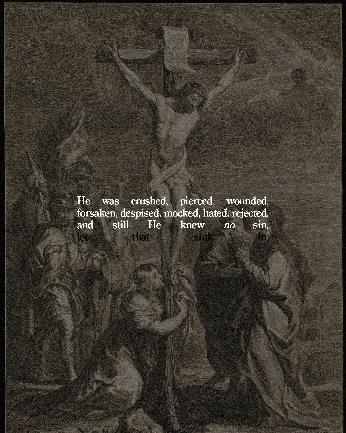 The Lamb of God
Most Holy one
Jesus, You are worthy.

Today and everyday we remember the finished work of Jesus Christ, the sacrifice He paid on our behalf. Our Holy and perfect King. The one who rose again, defeating death, washing us white as snow.