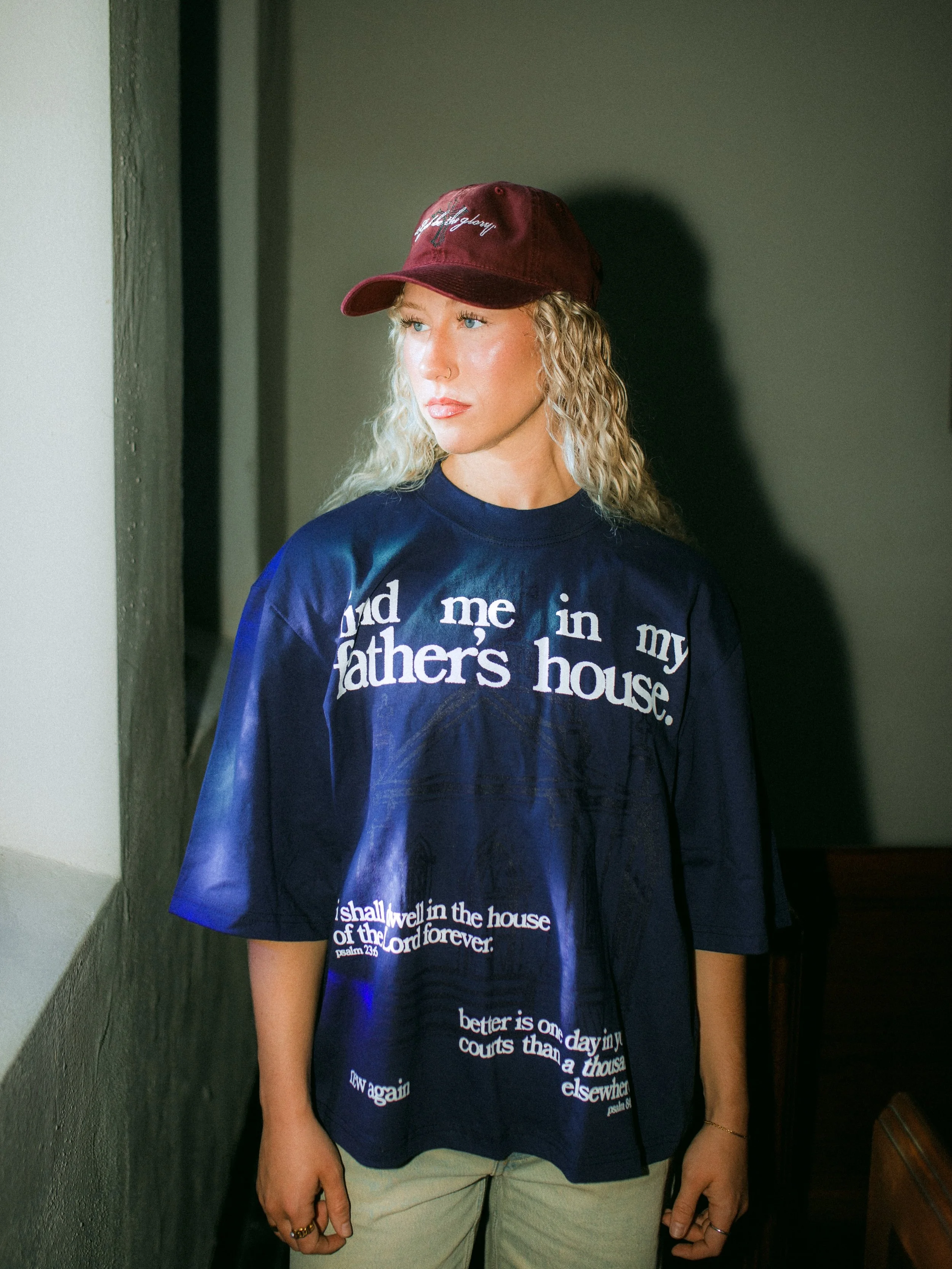 &lsquo;GLORY&rsquo; DAD HAT &mdash; CRIMSON

&lsquo;FATHER&rsquo;S HOUSE&rsquo; TEE &mdash; NAVY

AVAILABLE NOW AT NEWAGAINAR.COM