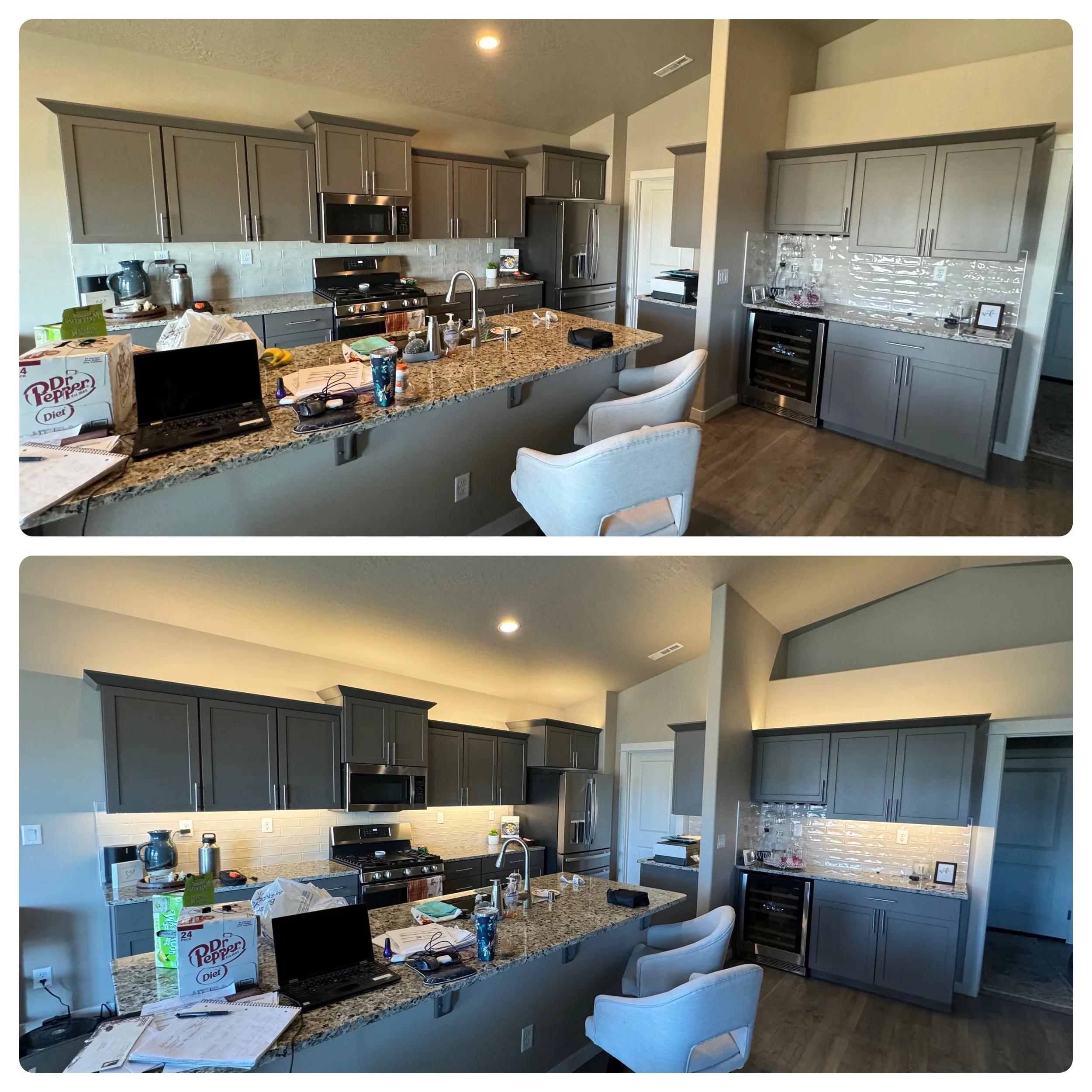 Kitchen cabinet lighting before and after