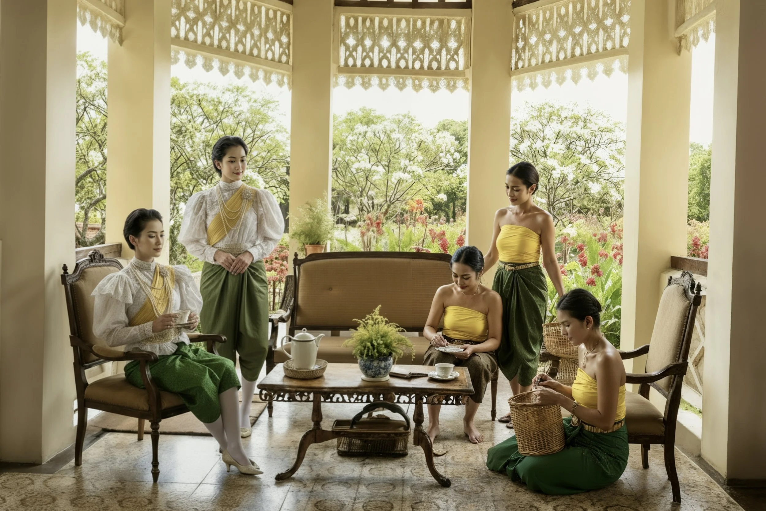 คู่สีประจำวันแบบสวัสดิรักษา วันพุธ คือ “วันพุธ นุ่งเขียวดิน ห่มจำปา” (นุ่งผ้าสีเขียว ห่มผ้าสีเหลือง)