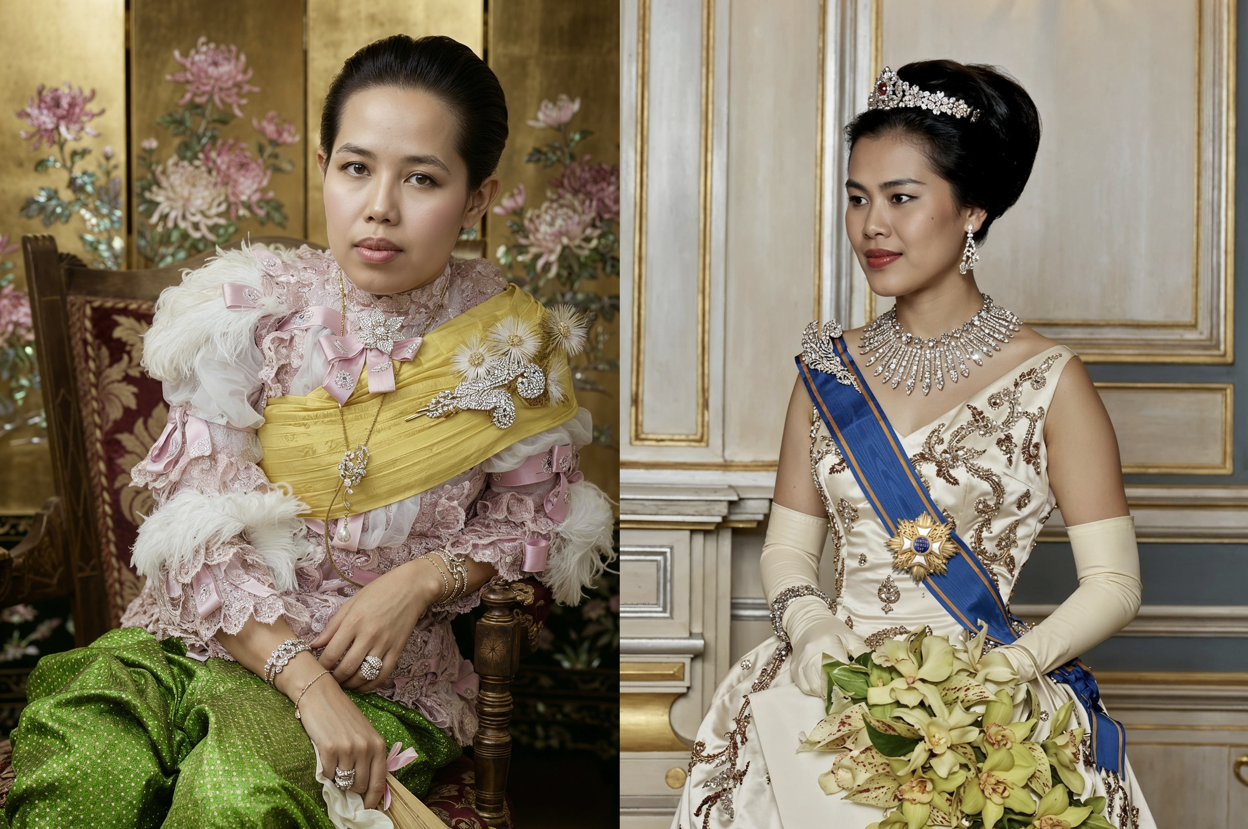 เข็มกลัดเพชรรูปขนนกกระจอกเทศ: สมเด็จพระศรีพัชรินทราบรมราชินีนาถ และ สมเด็จพระนางเจ้าสิริกิติ์ พระบรมราชินีนาถ (ตอนที่ ๑)