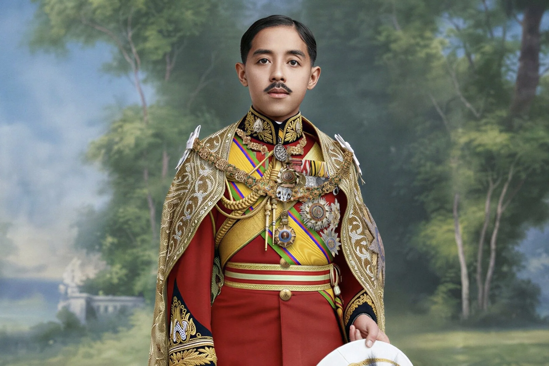 สมเด็จพระเจ้าบรมวงศ์เธอ เจ้าฟ้าจักรพงษ์ภูวนาถ กรมหลวงพิษณุโลกประชานาถ ทรงฉลองพระองค์เต็มยศใหญ่ เครื่องแบบทหารมหาดเล็กราชวัลลภรักษาพระองค์