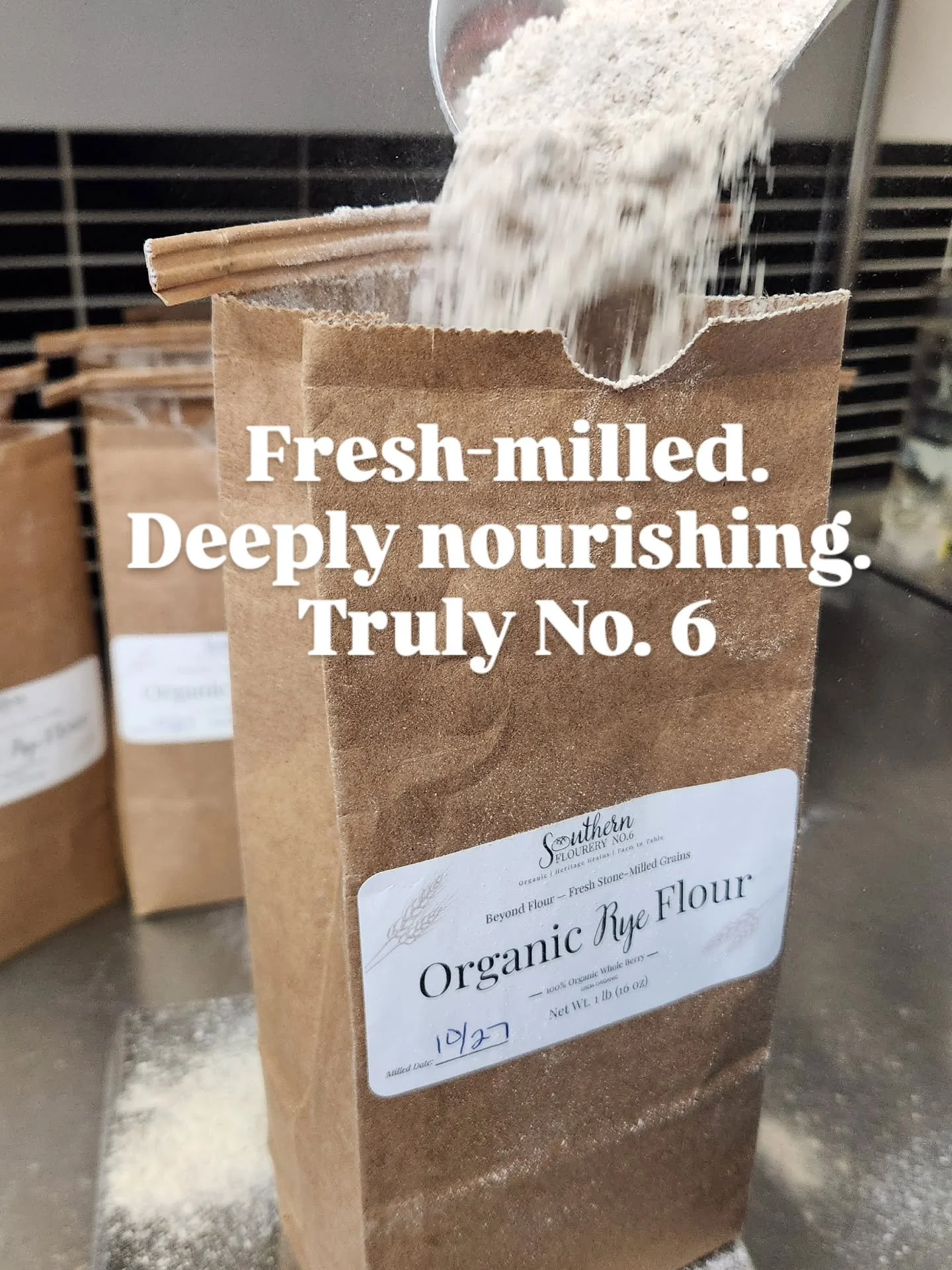 In stores now!
Organic Rye Flour. Milled This Morning!
Our new Organic Fresh-Milled Rye Flour was stone-ground this morning in Collierville,  packaged, and hand delivered straight to @oh_grate_memphis this afternoon. 
You cannot get fresher Flour a