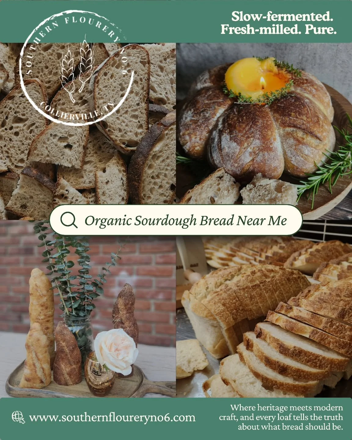The bread your foodie friend won&rsquo;t stop bragging about.

Sometimes the search for &ldquo;organic sourdough bread near me&rdquo; is really the search for something you can feel good putting on the table.
Something that nourishes the people you l