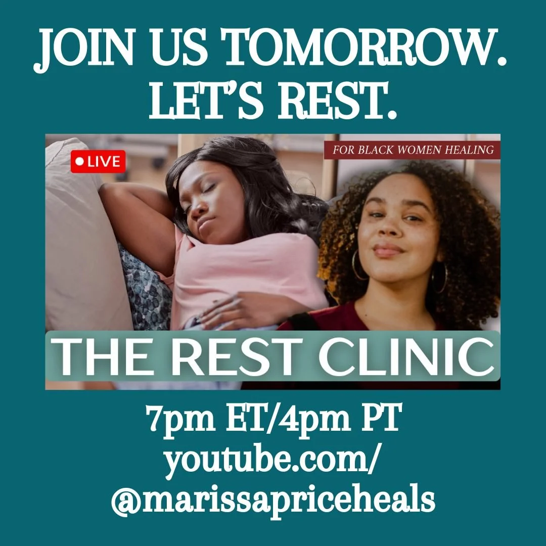 Join me tomorrow, 10/29, at 7PM ET on YouTube for The Rest Clinic: A Live Rest Practice for Black Women Ready to Slow Down.
No lectures. No pressure. Just real-time rest, breath, and calm.
If your nervous system has been in overdrive, this is your