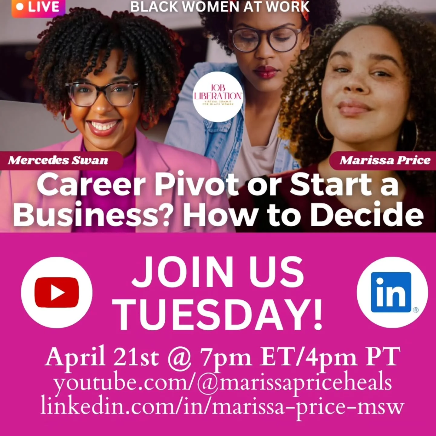 So excited for this conversation with one of our fabulous Summit Speakers, Mercedes Swan &nbsp;‪@mercedes.swan tomorrow at 7pm ET/4pm PT 🤎

We'll be chatting about deciding between making a career pivot, pursuing entrepreneurship, or something in be