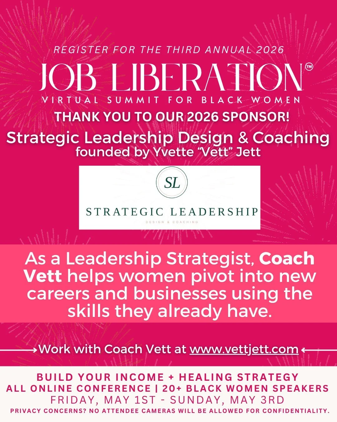We&rsquo;re honored to welcome one of our incredible sponsors to the 2026 Job Liberation Virtual Summit for Black Women&trade; 🤎

Strategic Leadership Design &amp; Coaching, founded by Yvette &ldquo;Vett&rdquo; Jett, is rooted in a powerful truth: y