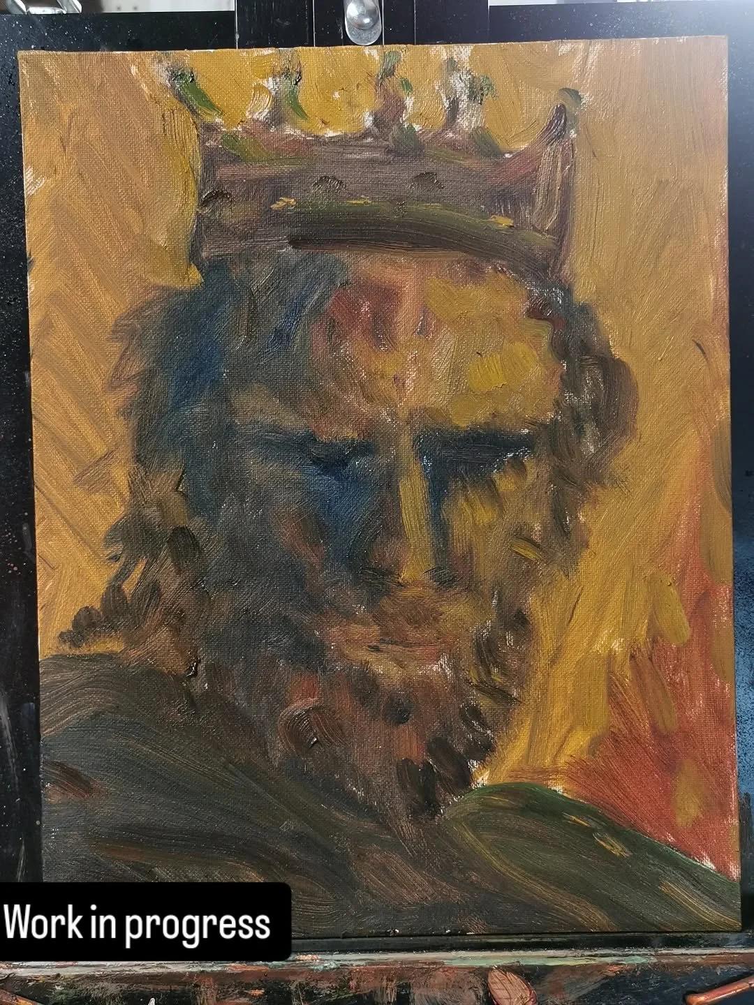 King Edmund the first, grandson of Alfred the Great. Retook the northern lands of England from the Vikings. Reigned from 939 to 946AD.

11x14 oil sketch on canvas panel