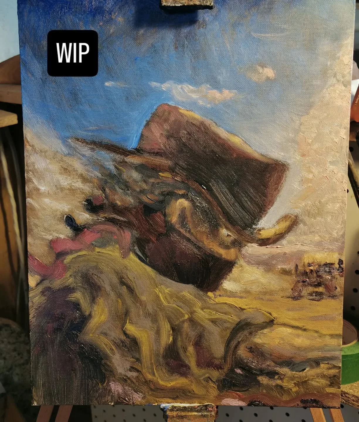 'Flanking the wagons'
14&times;11 oil on canvas panel