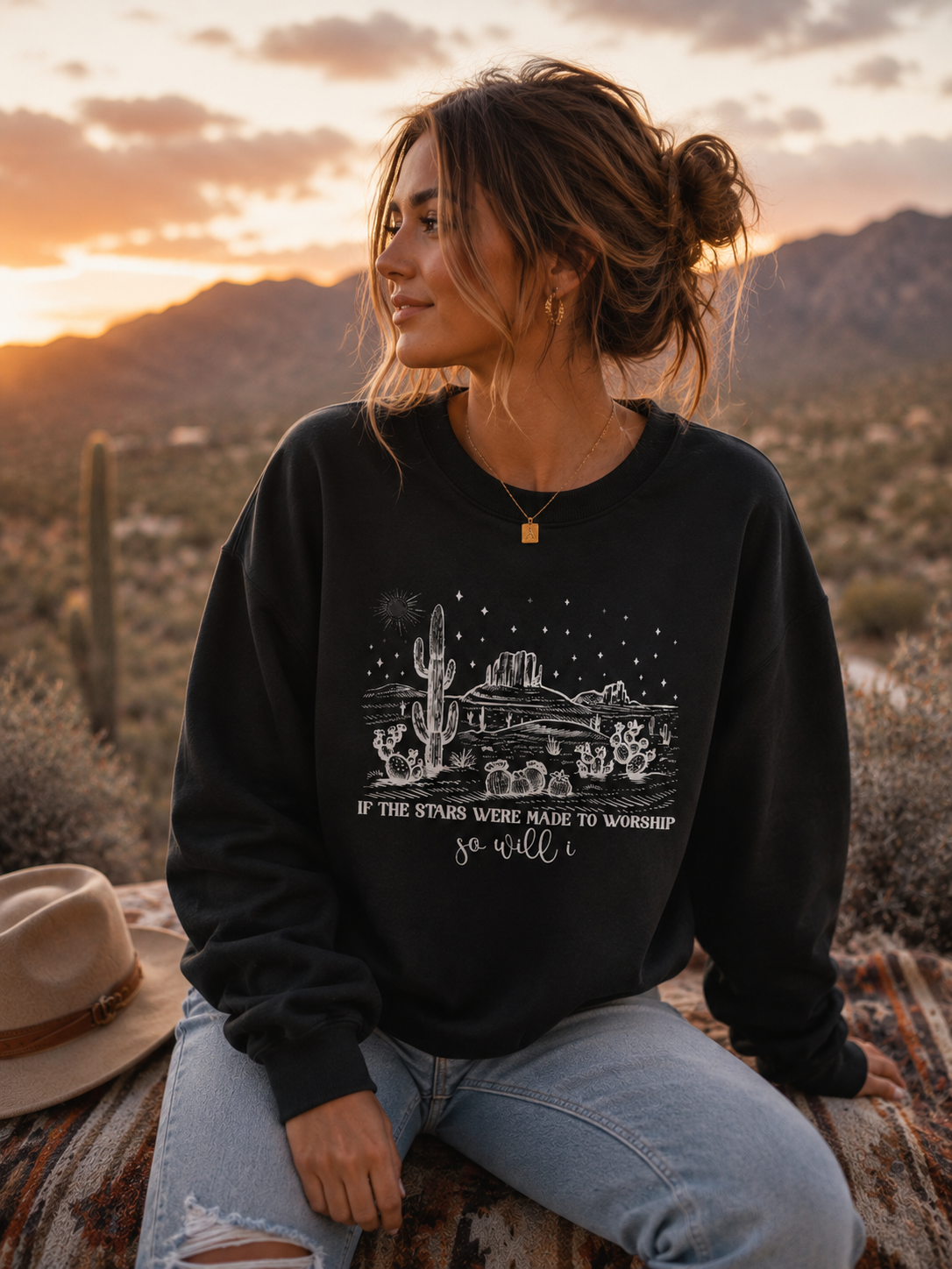 If the Stars Were Made to Worship, So Will I – Faith-Inspired Crewneck Sweatshirt