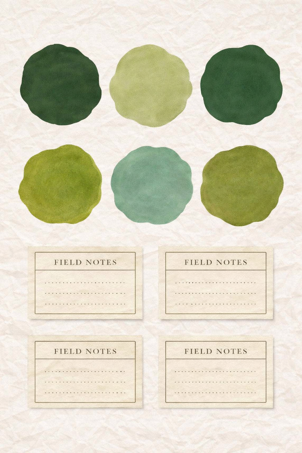green swatches with "field notes" boxes