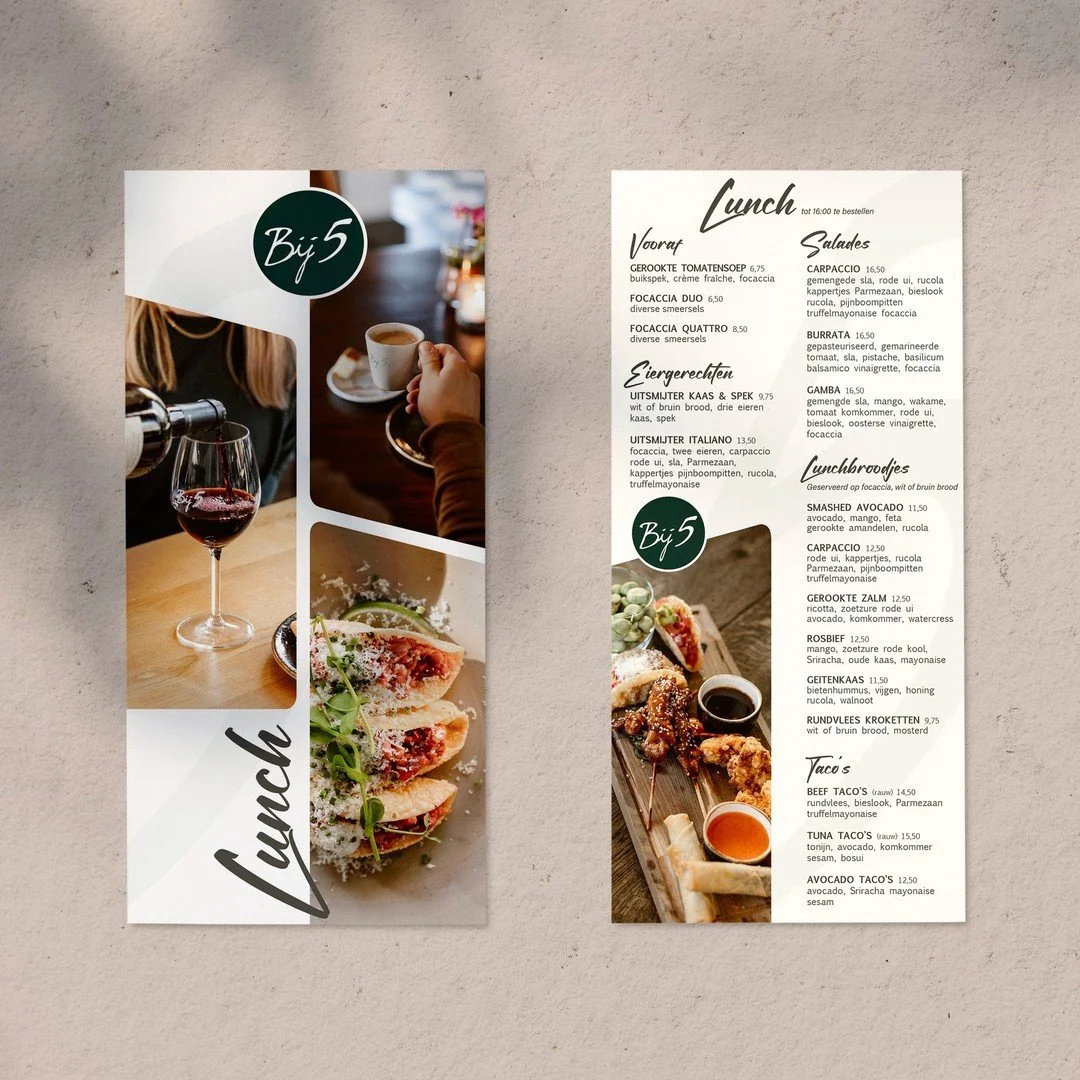 ᴛɪᴍᴇ ꜰᴏʀ ᴅʀɪɴᴋꜱ ᴀɴᴅ ꜰᴏᴏᴅ 🥂

Laatst mocht ik de Lunchkaart voor @restaurantbij5 een mooie frisse look geven. Ik begon al helemaal trek te krijgen bij het zien van de nieuwe foto&rsquo;s &amp; gerechten.

Ben jij al langs geweest? ✨

&bull;
&bull;
&bu