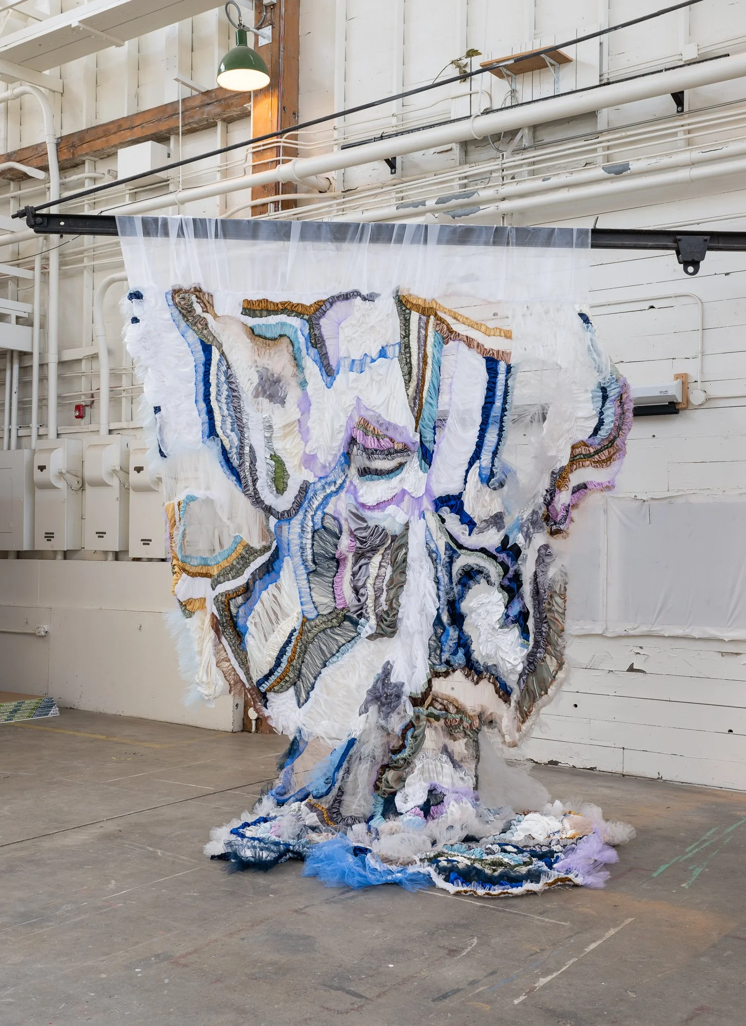 Doing Despite (14' x 18' x 2'); Manipulations in Synthetic Fabric: Vintage, Organza, Polyester, Tulle, Costume; Heather Davis Plastic Matter, Nicole Seymour Bad Environmentalism, Susan Sontag’s “Notes on Camp”