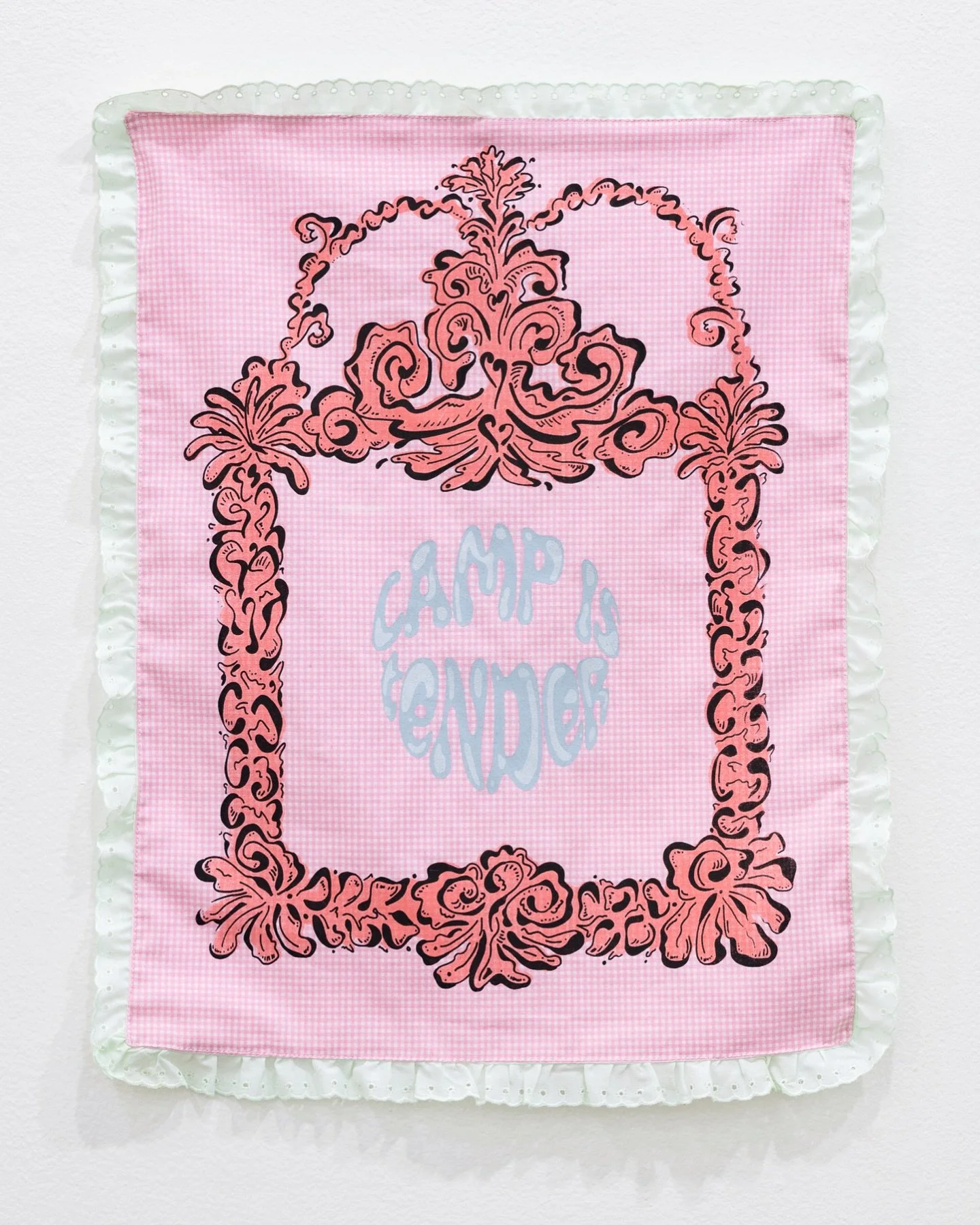 &ldquo;Camp is a tender feeling.&rdquo; I&rsquo;ve lost count of time spent rereading Susan Sontag&rsquo;s &ldquo;Notes on Camp&rdquo; ~ an essay I return to again and again. 

𝘛𝘦𝘯𝘥𝘦𝘳 𝘍𝘦𝘦𝘭𝘪𝘯𝘨𝘴
Screenprint on Textile 
14&rdquo; x 18&rdqu