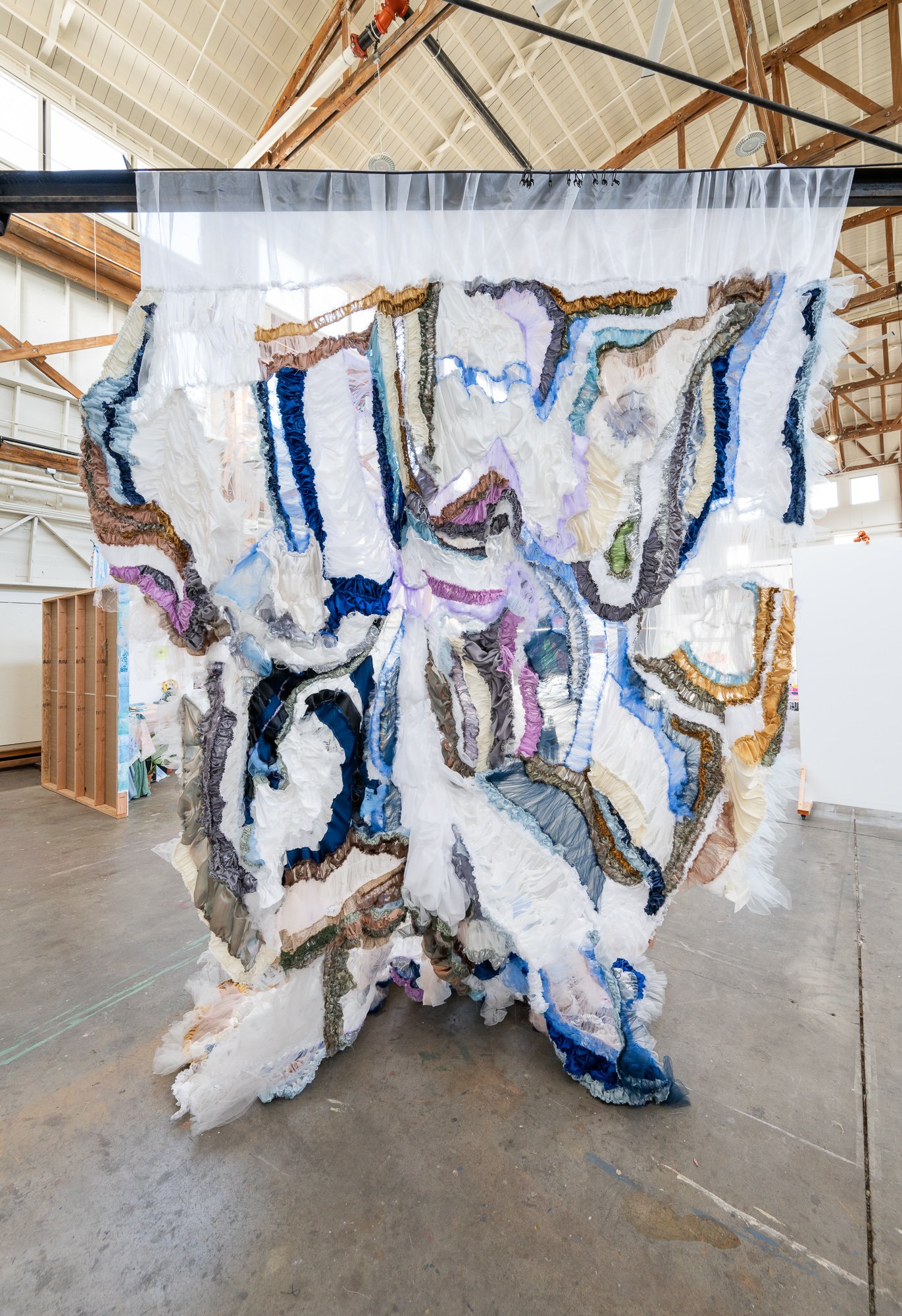 Doing Despite (20' x 16' x 2'); Manipulations in Synthetic Fabric: Vintage, Organza, Polyester, Tulle, Costume; Heather Davis Plastic Matter, Nicole Seymour Bad Environmentalism, Susan Sontag’s “Notes on Camp”