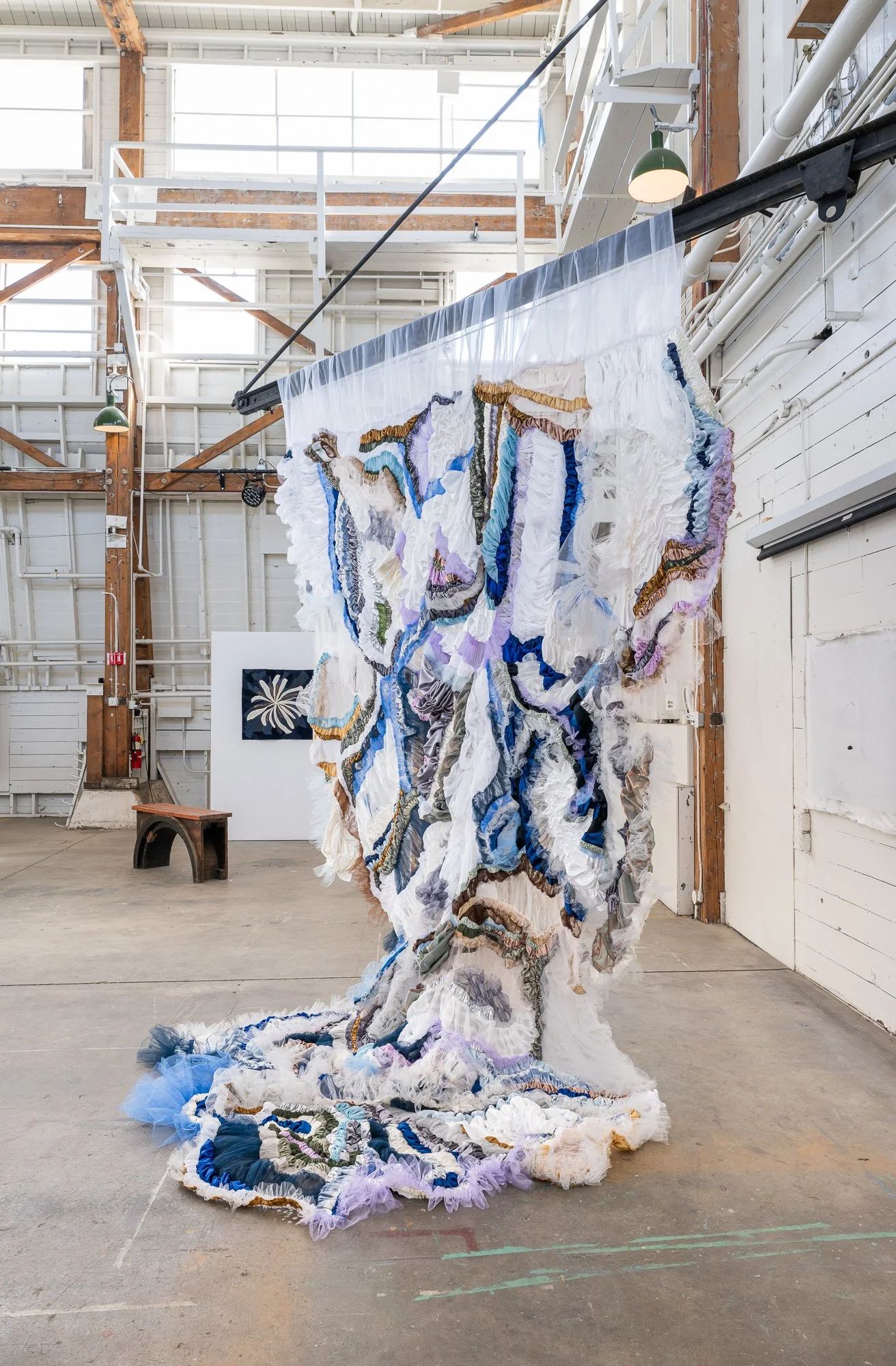 Doing Despite (20' x 16' x 2'); Manipulations in Synthetic Fabric: Vintage, Organza, Polyester, Tulle, Costume; Heather Davis Plastic Matter, Nicole Seymour Bad Environmentalism, Susan Sontag’s “Notes on Camp”