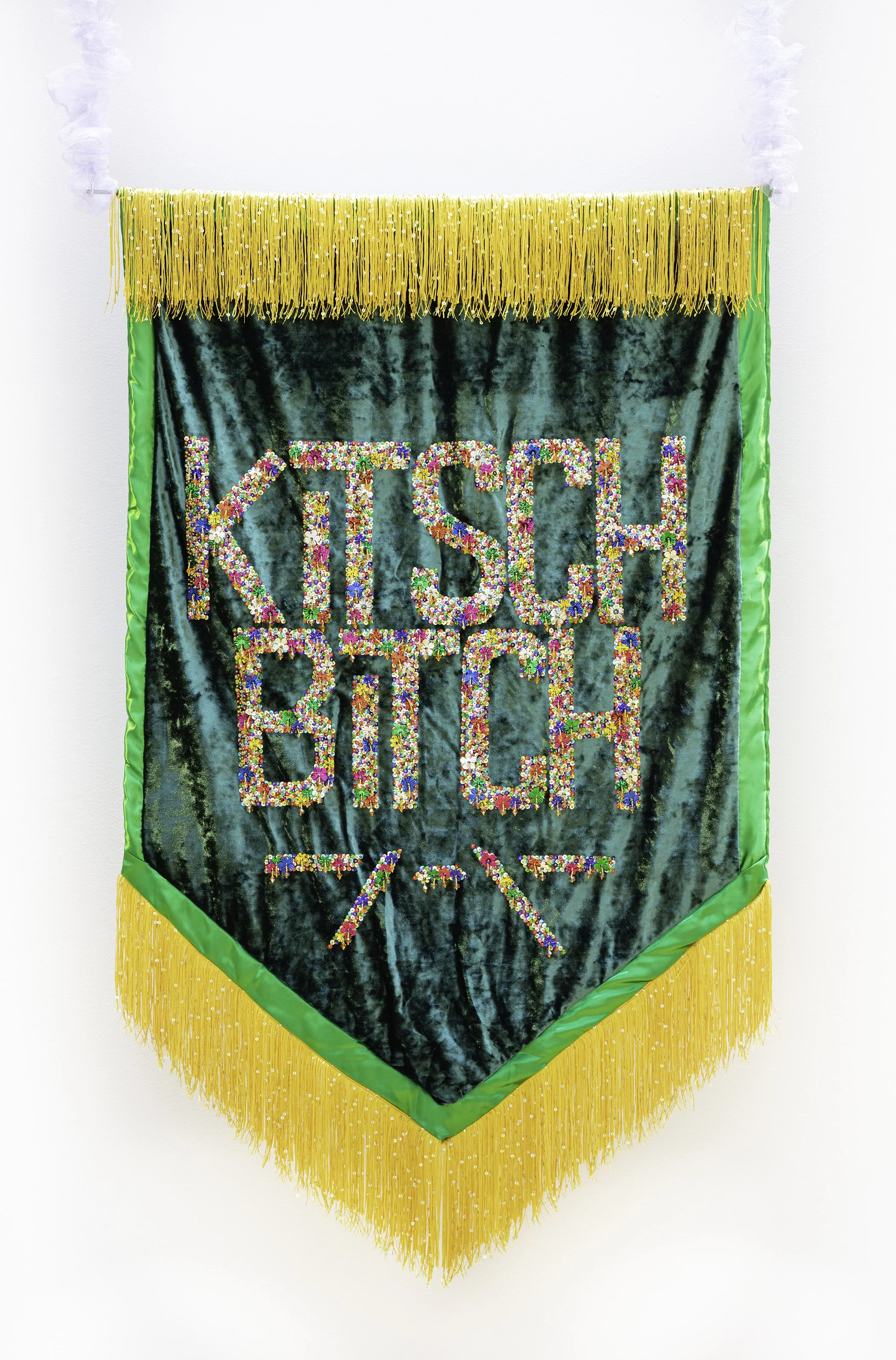 "Kitsch Bitch" | Velvet, Satin, Hand-stitched Sequins and Glass Beads | 45in x 20in x 0.5in